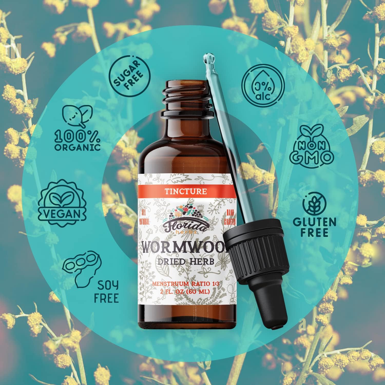 Organic Wormwood Tincture for Intestinal and Digestive Cleanse - Detox Supplement - Made in USA - 2 Fl Oz