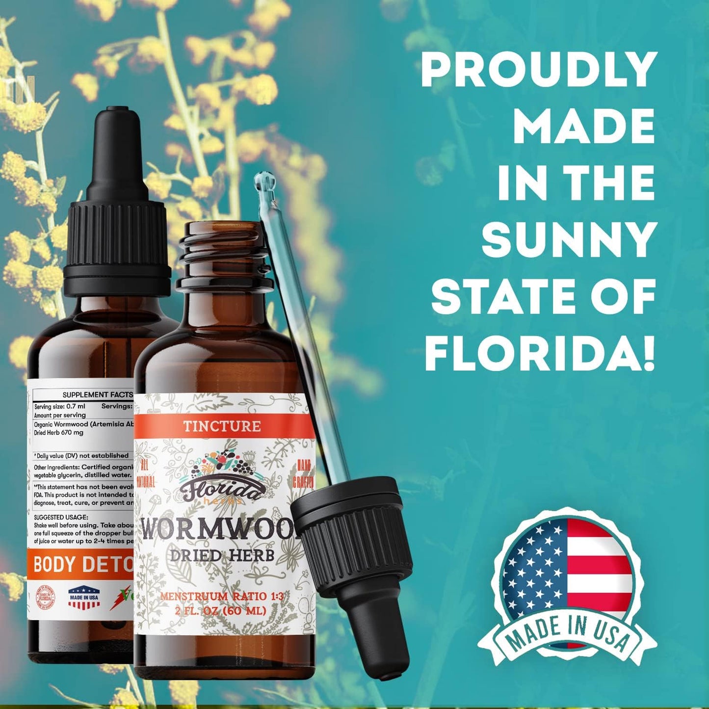 Organic Wormwood Tincture for Intestinal and Digestive Cleanse - Detox Supplement - Made in USA - 2 Fl Oz