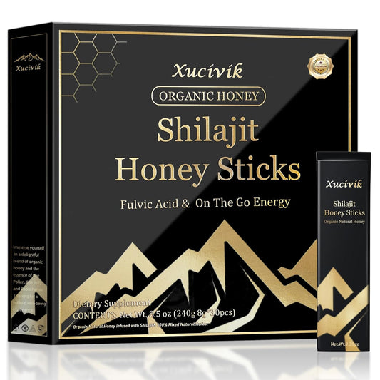 Organic Xucivik Shilajit Honey Sticks with Saffron - Boost Energy & Immunity, Mental Clarity - 30 Sticks for Men & Women