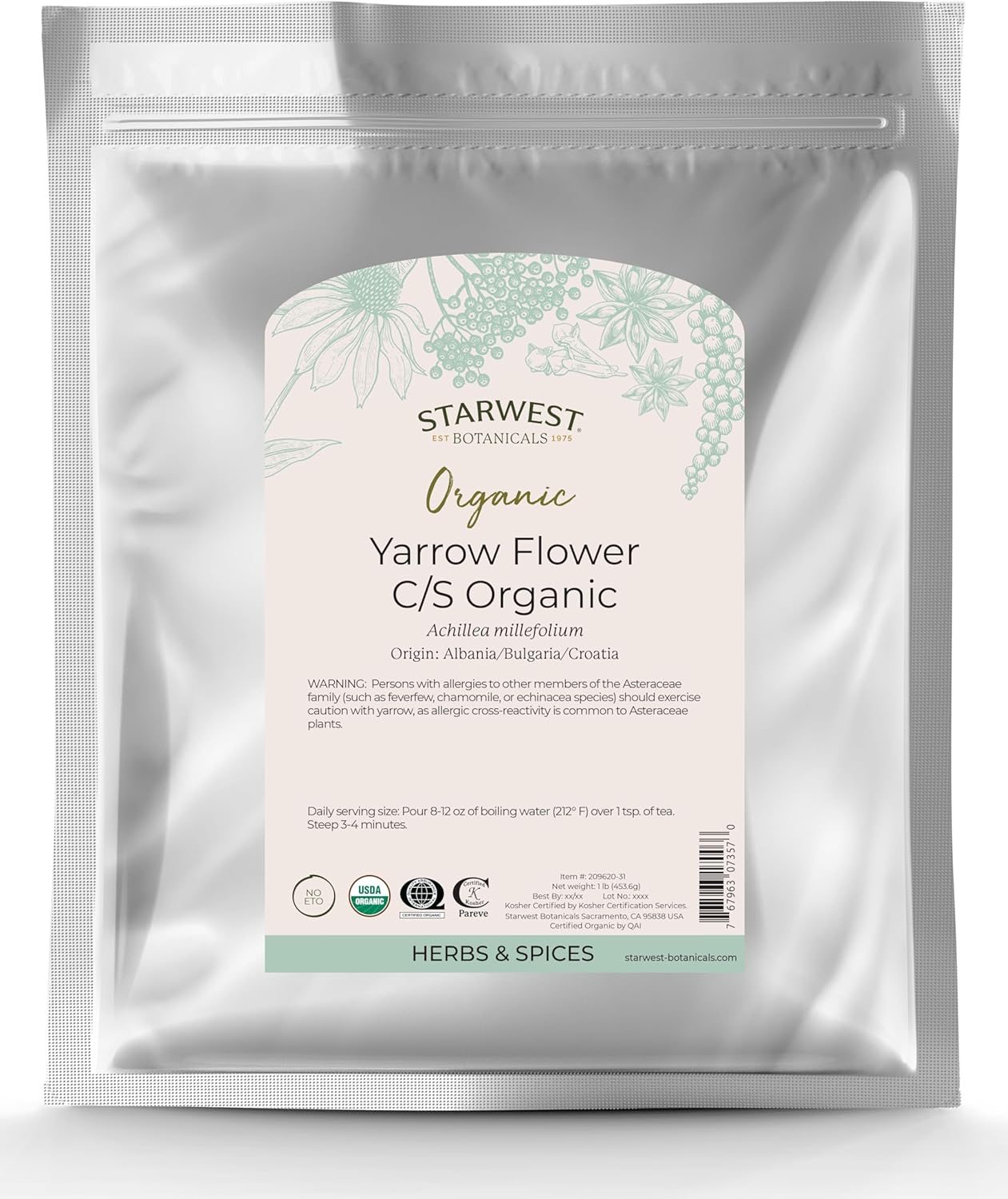 Organic Yarrow Flower Cut & Sift by Starwest Botanicals