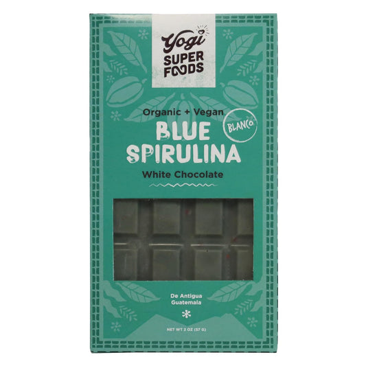 Organic Yogi Super Foods White Chocolate Blue Spirulina Bar - Vegan Energy Boost with Raw Cacao Butter, Gluten-Free Oats, Macadamia Nuts - 1 Bar