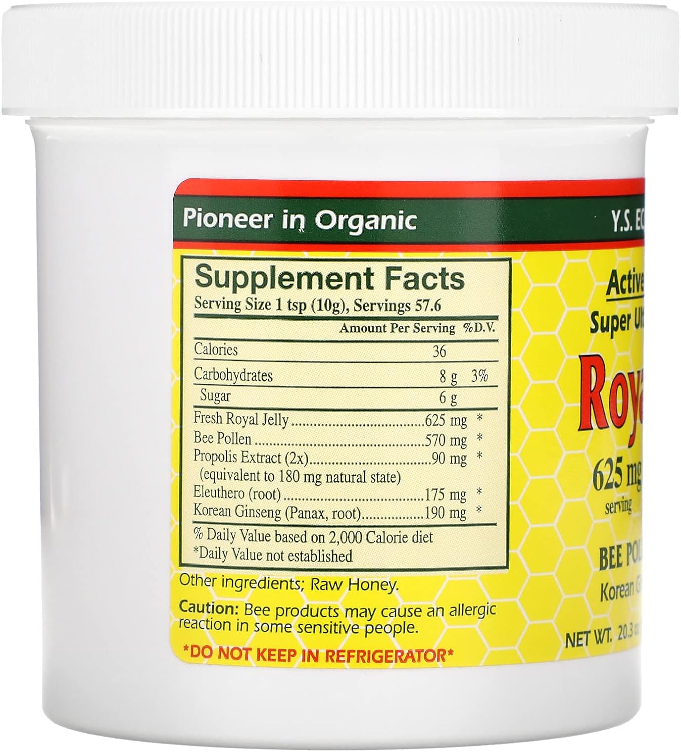 Organic YS Eco Bee Farms Royal Jelly Bee Pollen Propolis Ginseng - 20.3 OZ Jar