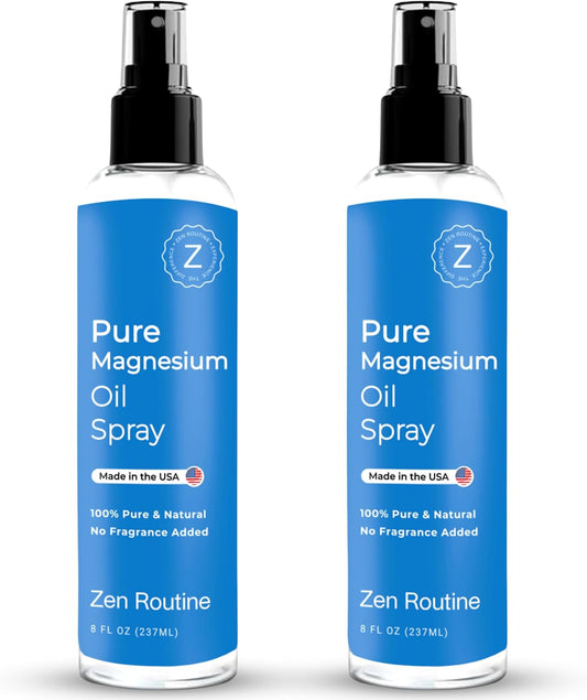 Organic Zen Routine Magnesium Oil Spray for Calm Sleep & Relaxation | Fast-Absorbing | Made in USA | 8 fl oz (2 Pack)