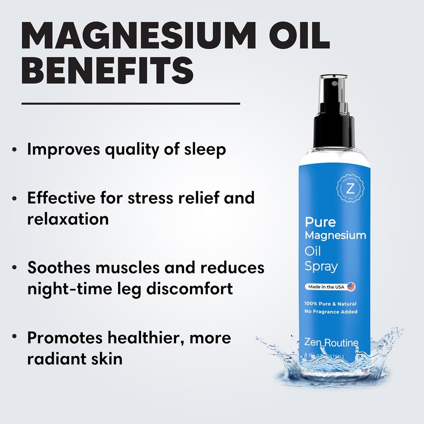 Organic Zen Routine Magnesium Oil Spray for Calm Sleep & Relaxation | Fast-Absorbing | Made in USA | 8 fl oz (2 Pack)