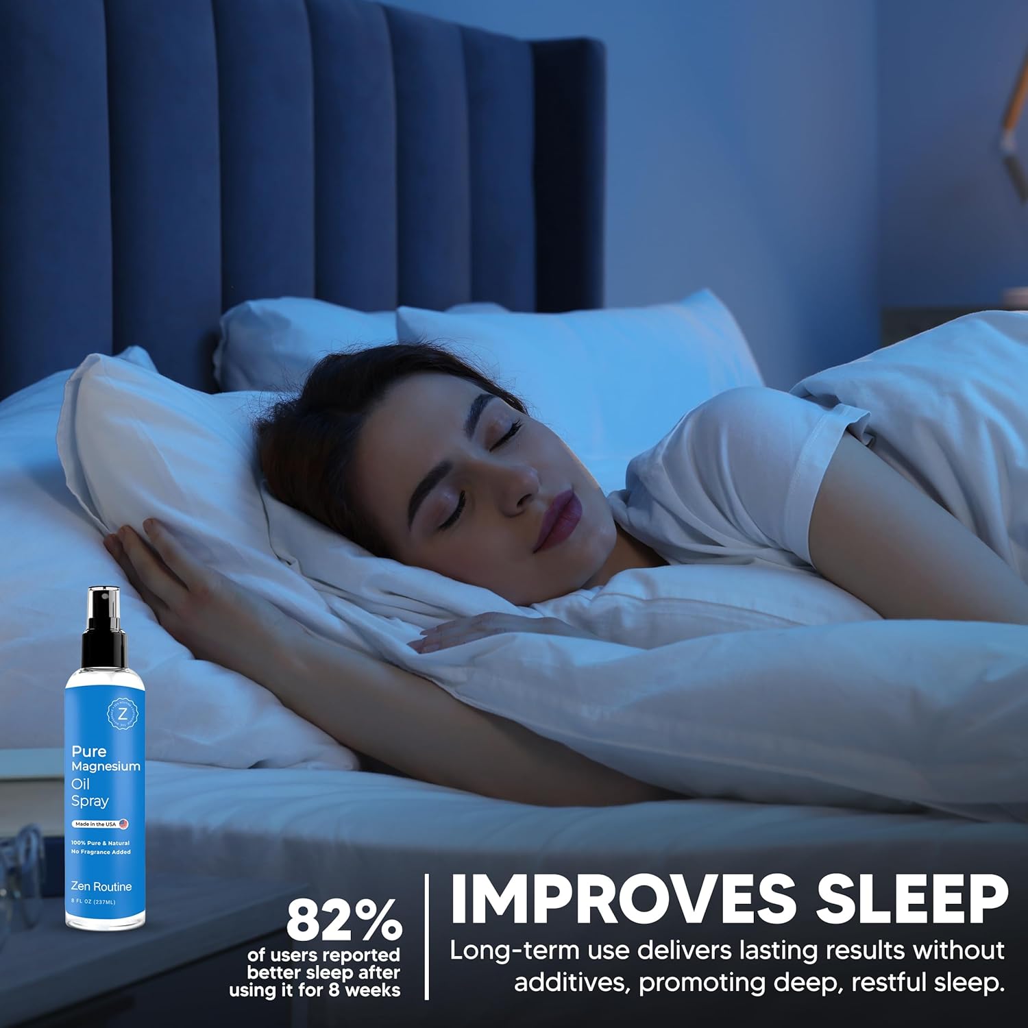 Organic Zen Routine Magnesium Oil Spray for Calm Sleep & Relaxation | Fast-Absorbing | Made in USA | 8 fl oz (2 Pack)
