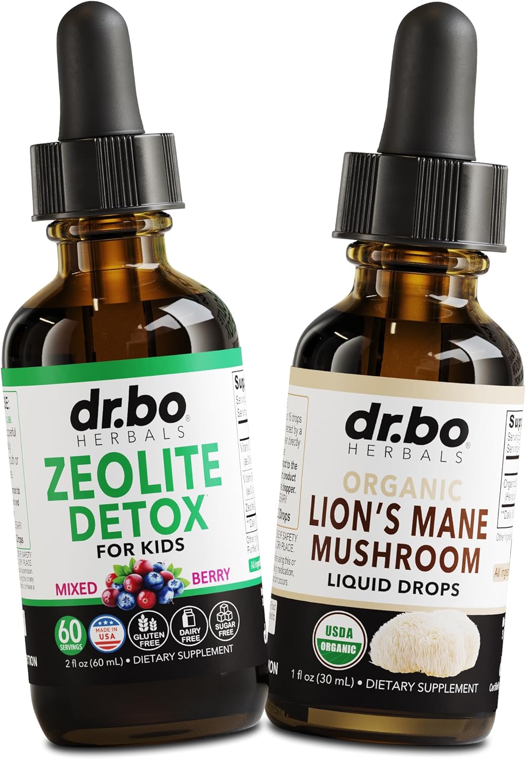 Organic Zeolite Detox Drops with Lions Mane for Kids & Adults - Gentle Daily Cleanse with Vitamins B12 & D - Liquid Mushroom Focus Supplement