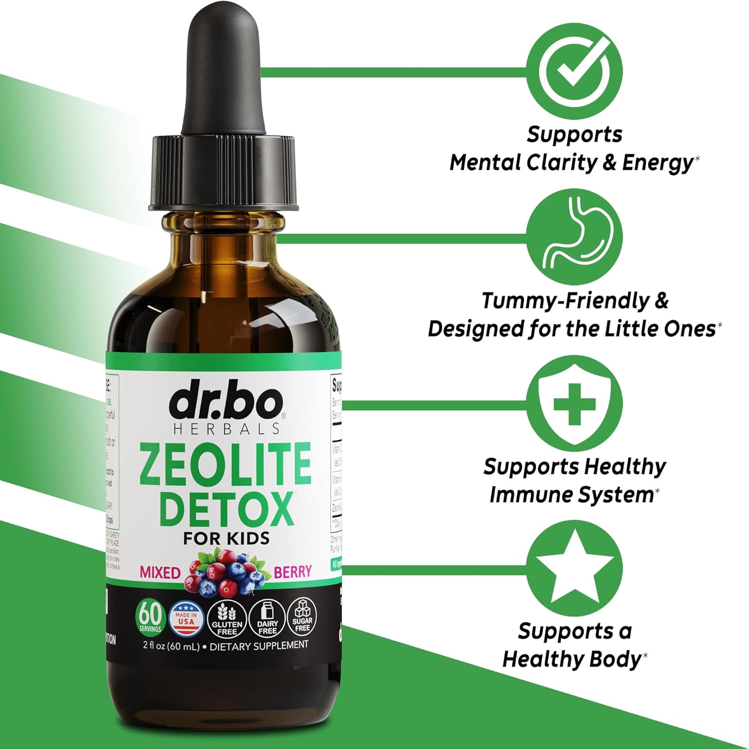 Organic Zeolite Detox Drops with Lions Mane for Kids & Adults - Gentle Daily Cleanse with Vitamins B12 & D - Liquid Mushroom Focus Supplement