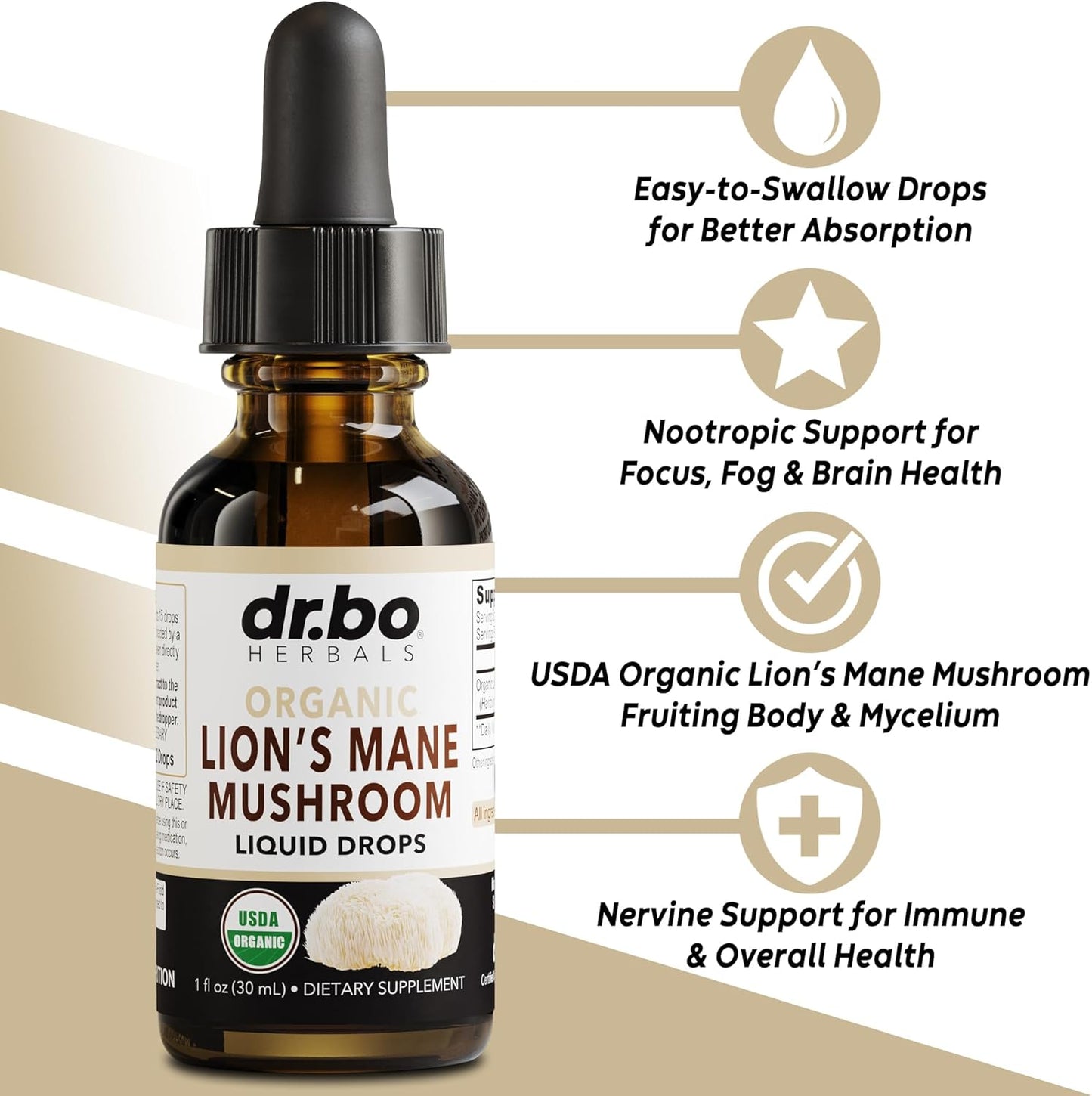 Organic Zeolite Detox Drops with Lions Mane for Kids & Adults - Gentle Daily Cleanse with Vitamins B12 & D - Liquid Mushroom Focus Supplement