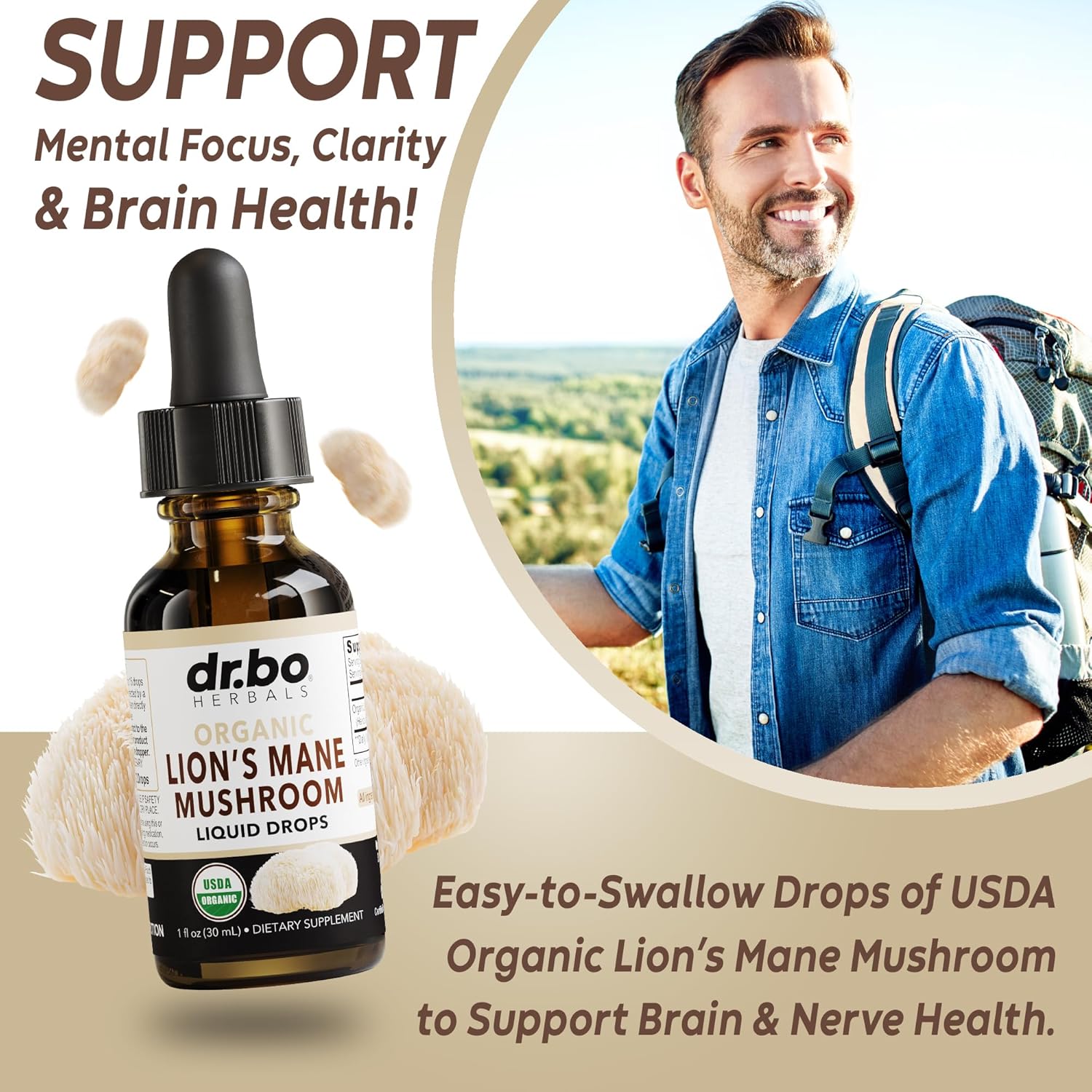 Organic Zeolite Detox Drops with Lions Mane for Kids & Adults - Gentle Daily Cleanse with Vitamins B12 & D - Liquid Mushroom Focus Supplement