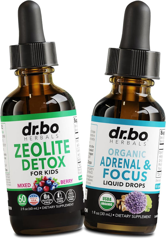 Organic Zeolite Liquid Drops with Vitamins B12 & D - Natural Detox & Adrenal Support for Kids & Adults with Focus, Memory, and Stress Relief
