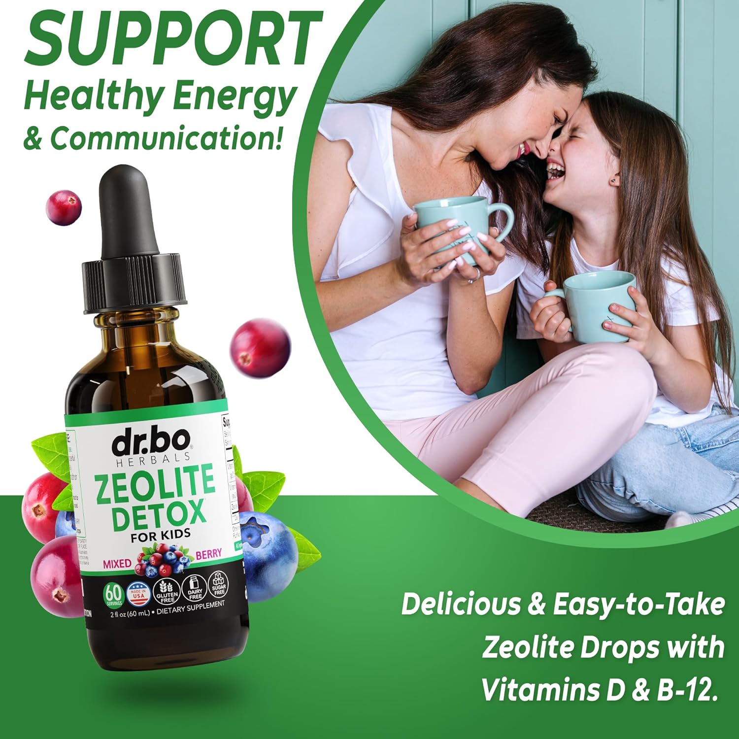 Organic Zeolite Liquid Drops with Vitamins B12 & D - Natural Detox & Adrenal Support for Kids & Adults with Focus, Memory, and Stress Relief