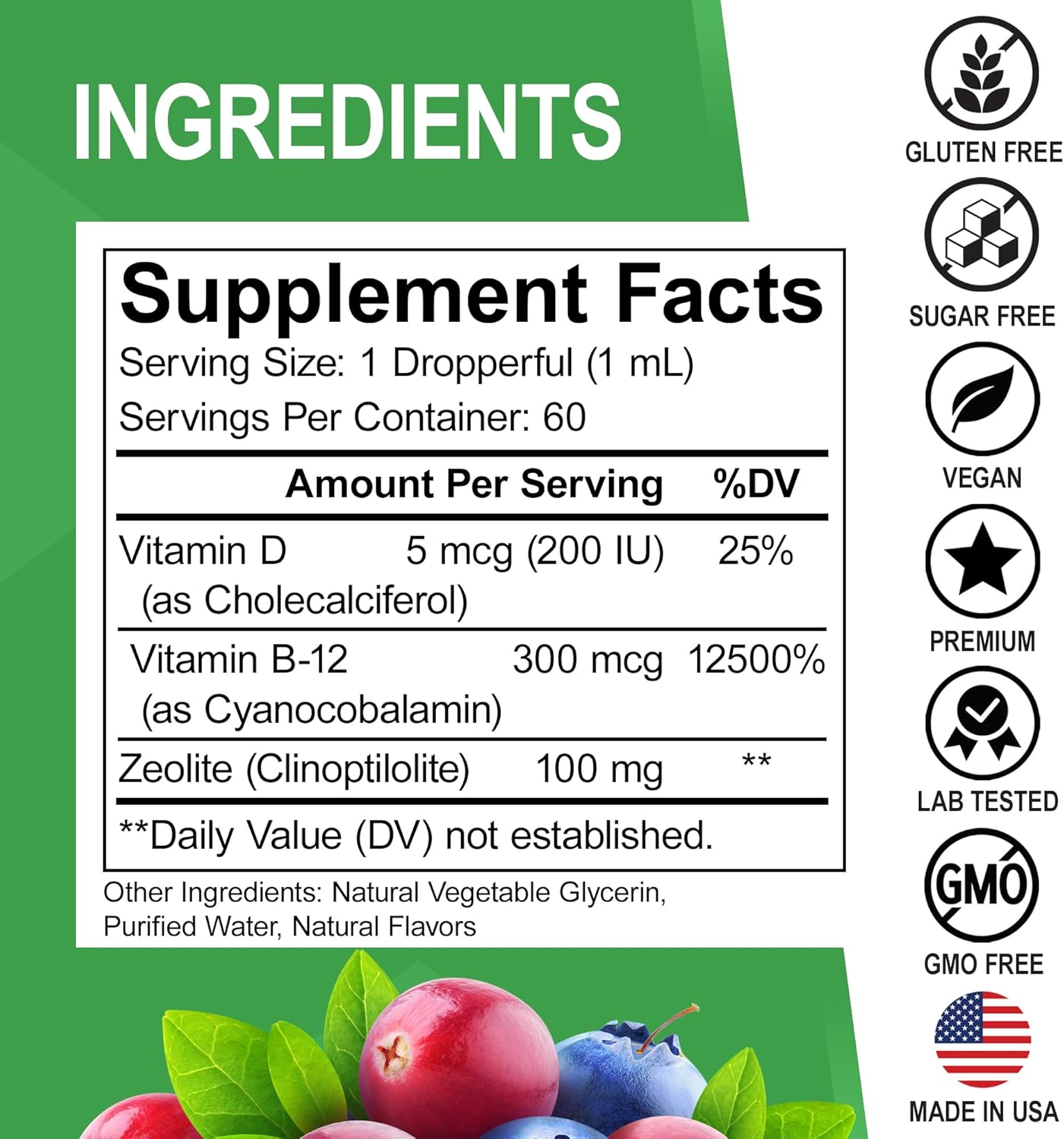 Organic Zeolite Liquid Drops with Vitamins B12 & D - Natural Detox & Adrenal Support for Kids & Adults with Focus, Memory, and Stress Relief