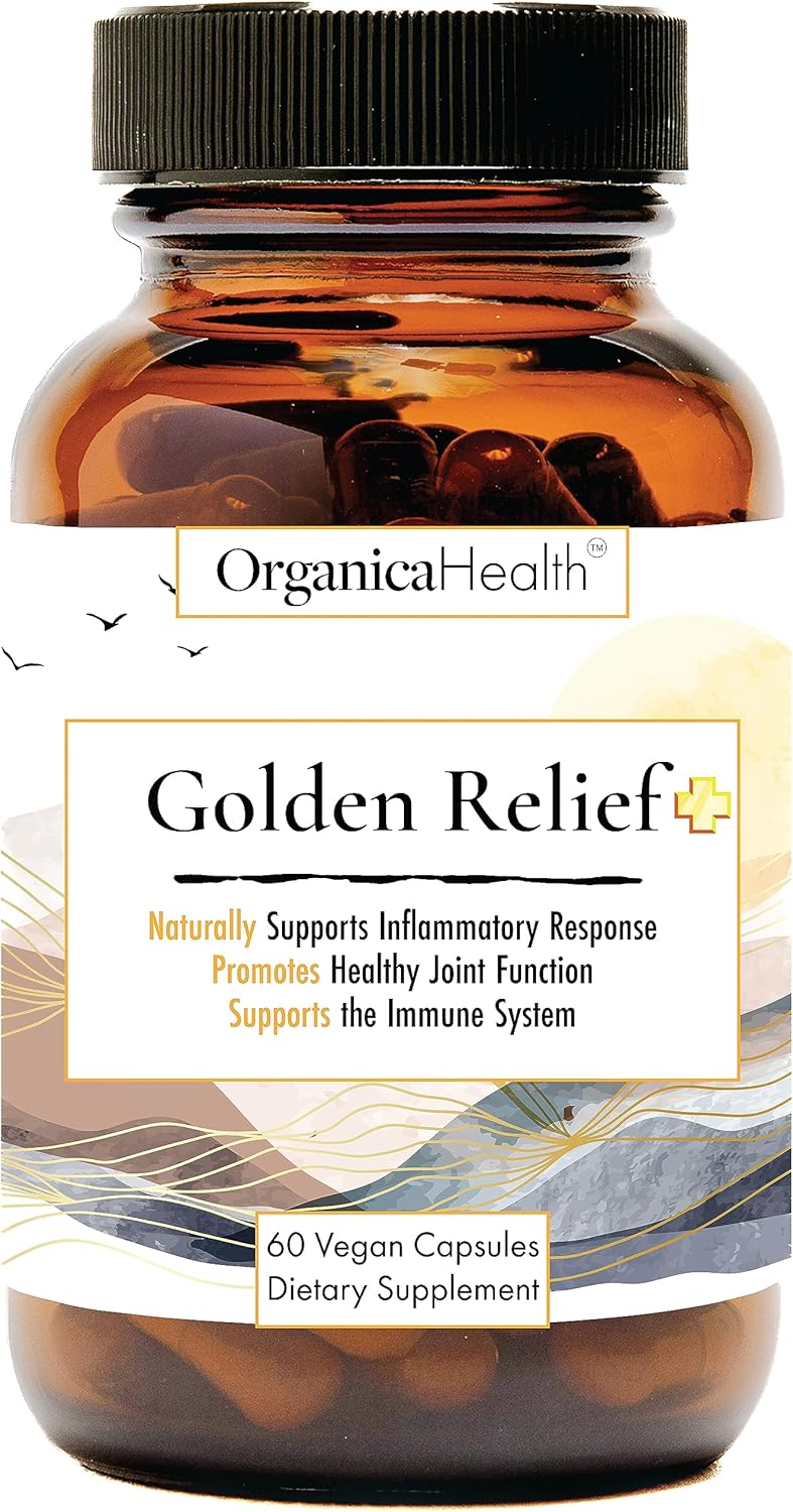 OrganicaHealth Golden Relief Capsules - Joint Support with Turmeric, Quercetin, Bromelain, Boswellia - Immune & Muscle Care - 60 Capsules