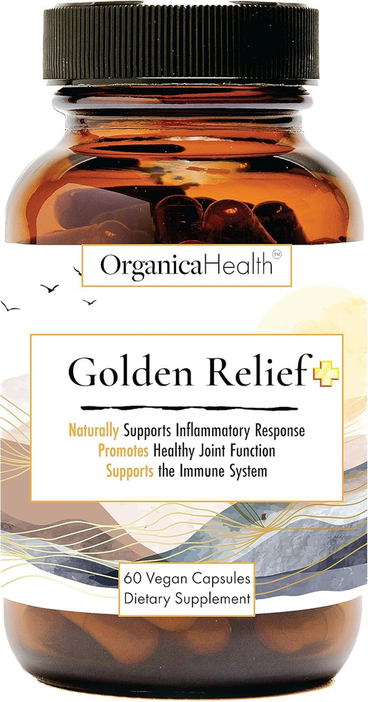 OrganicaHealth Golden Relief Capsules - Joint Support with Turmeric, Quercetin, Bromelain, Boswellia - Immune & Muscle Care - 60 Capsules