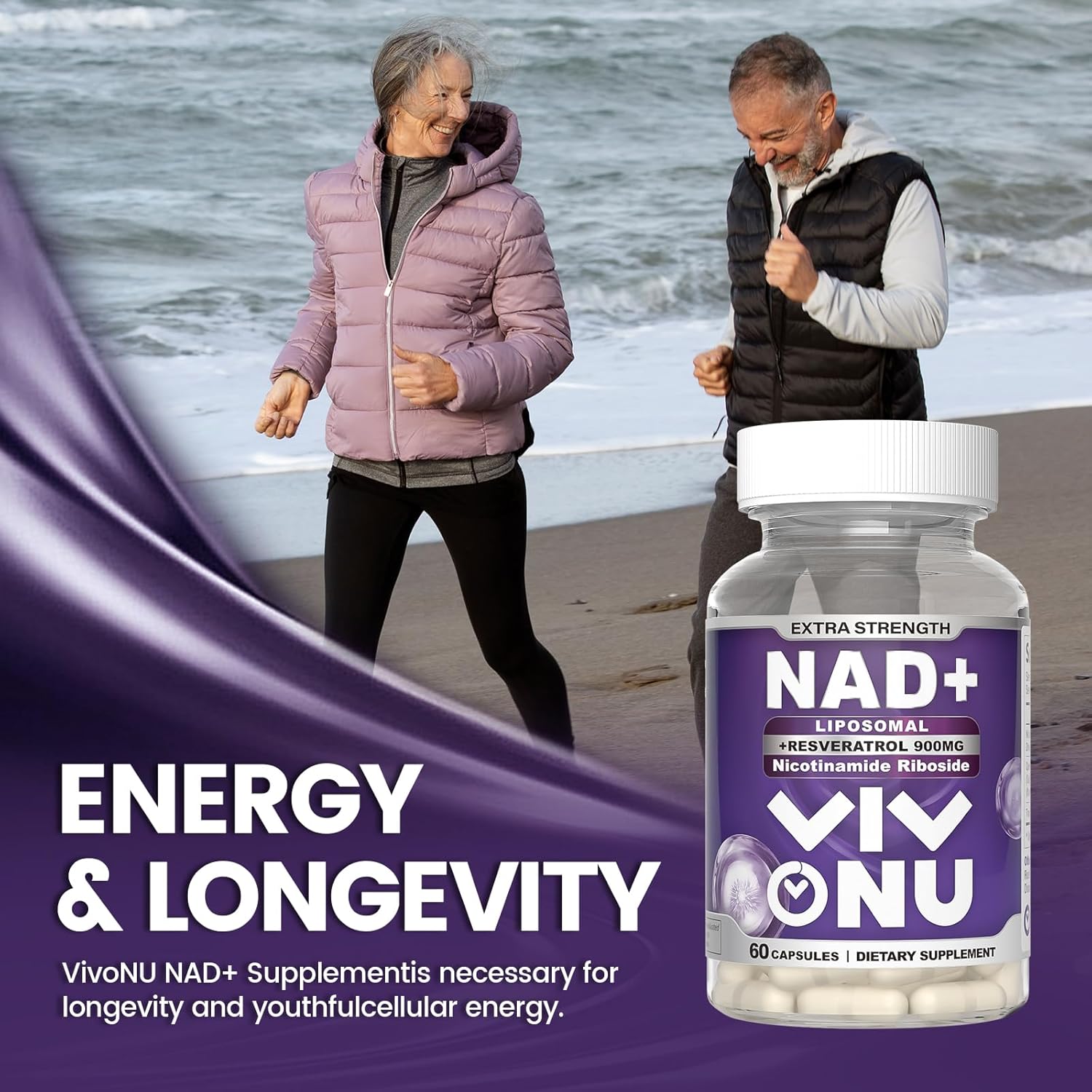 OrganicNAD+ Liposomal Supplement for Enhanced Absorption, Boosting NAD+ Levels, Age Defense, Energy, Metabolic Repair - 60 Count