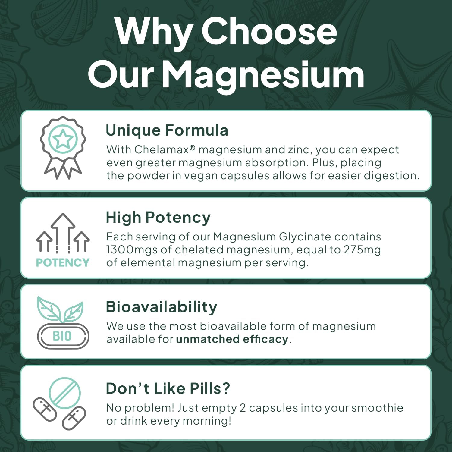 Organics Ocean Pure Magnesium Glycinate with Zinc - Maximum Strength Chelated Supplement for Muscle Cramps and Sleep Support - 3 Bottles for Women and Men