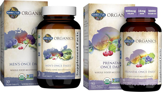 Organics Prenatal & Men's Multivitamin: Whole Food Supplement Tablets for Energy & Fetal Development, Vegan, 30 Count
