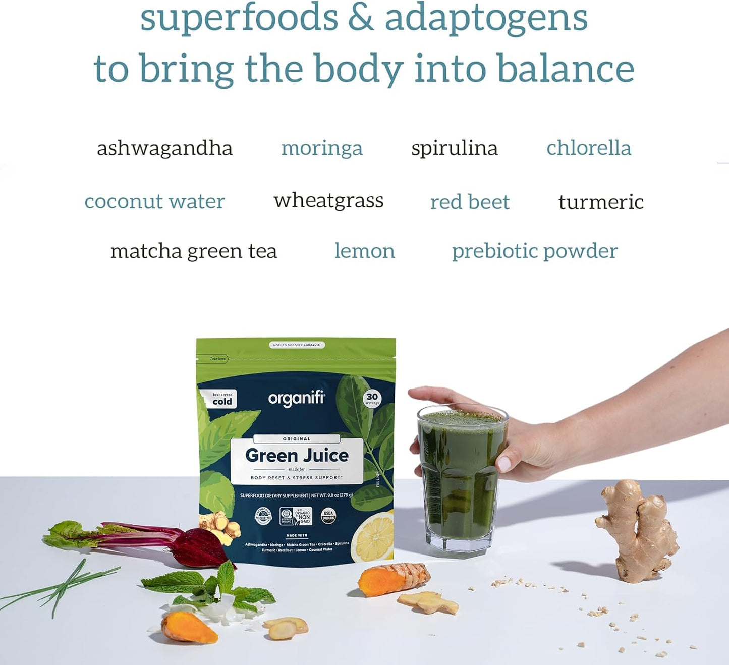 Organifi Green Juice Powder - 180-Day Supply of Organic Superfood - Vegan Greens for Stress Relief and Weight Management - Promotes Total Body Wellness