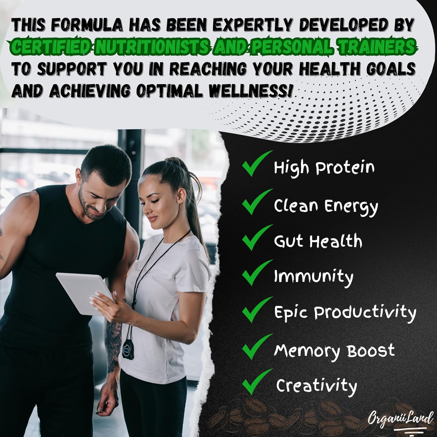 OrganiiLand Protein Mushroom Coffee: Ground Blend with Collagen, Lion's Mane, Chaga, Turkey Tail, Reishi, Maitake, L-Theanine for Focus, Energy, Immunity, and Digestion