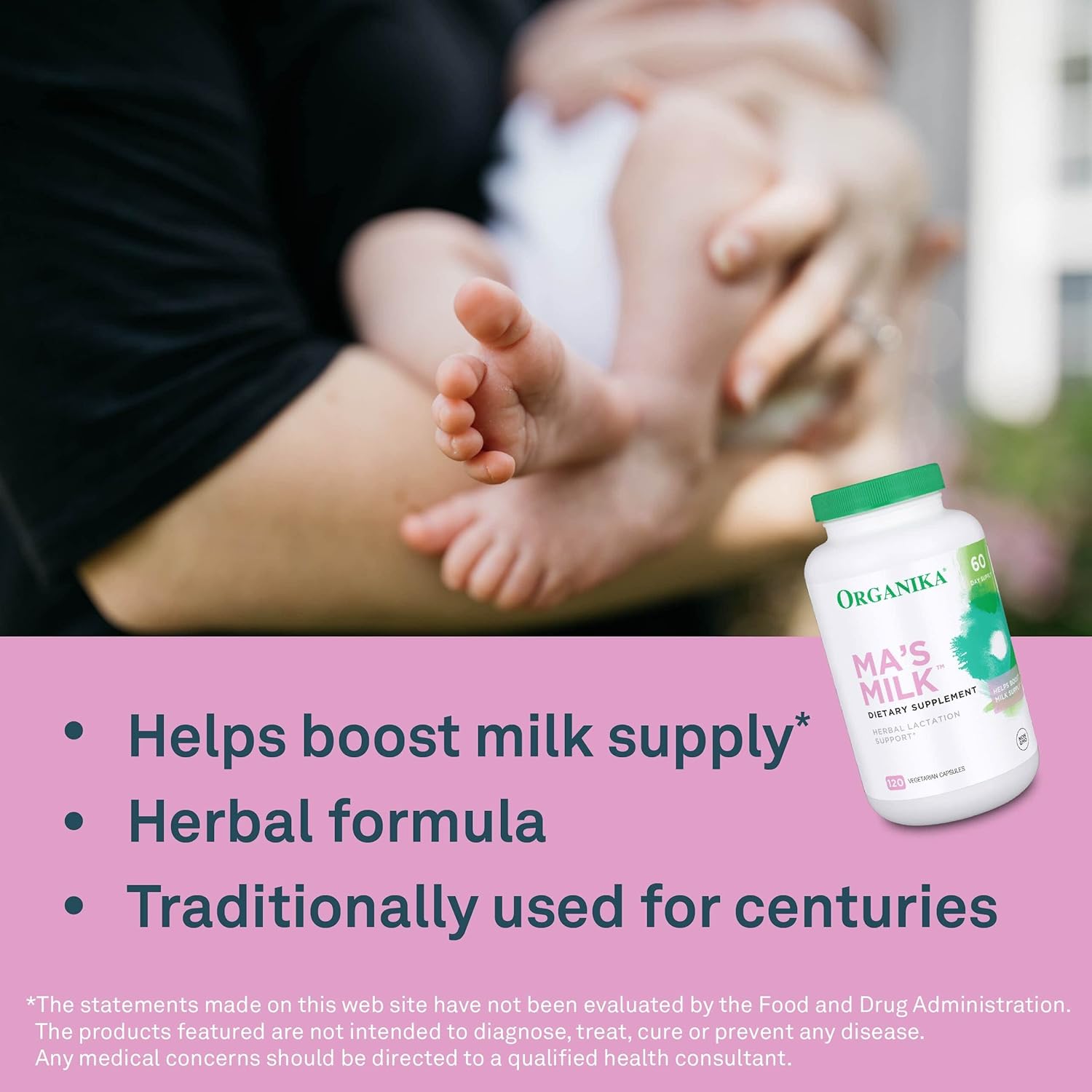 Organika Ma's Milk Lactation Supplement - Supports Breast Milk Production with Blessed Thistle, Fenugreek, and Moringa - 120 Vegetarian Capsules