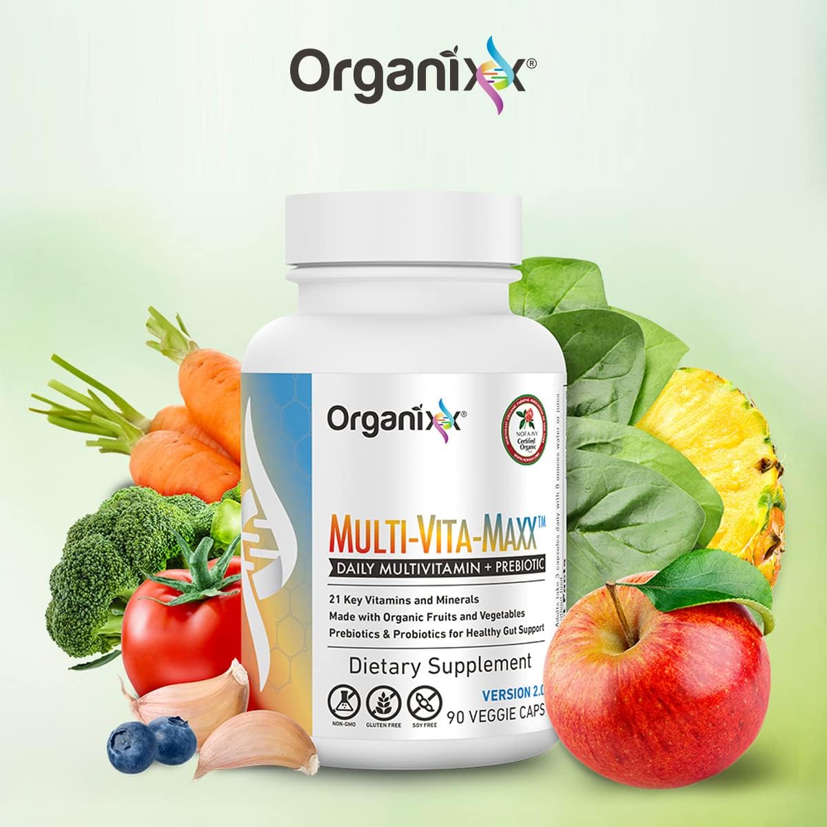 Organixx 7 Mushroom Supplement & Multi-Vita-Maxx Whole Food Multivitamin Bundle - 60 Vegetarian Capsules + 90 Gel Capsules
