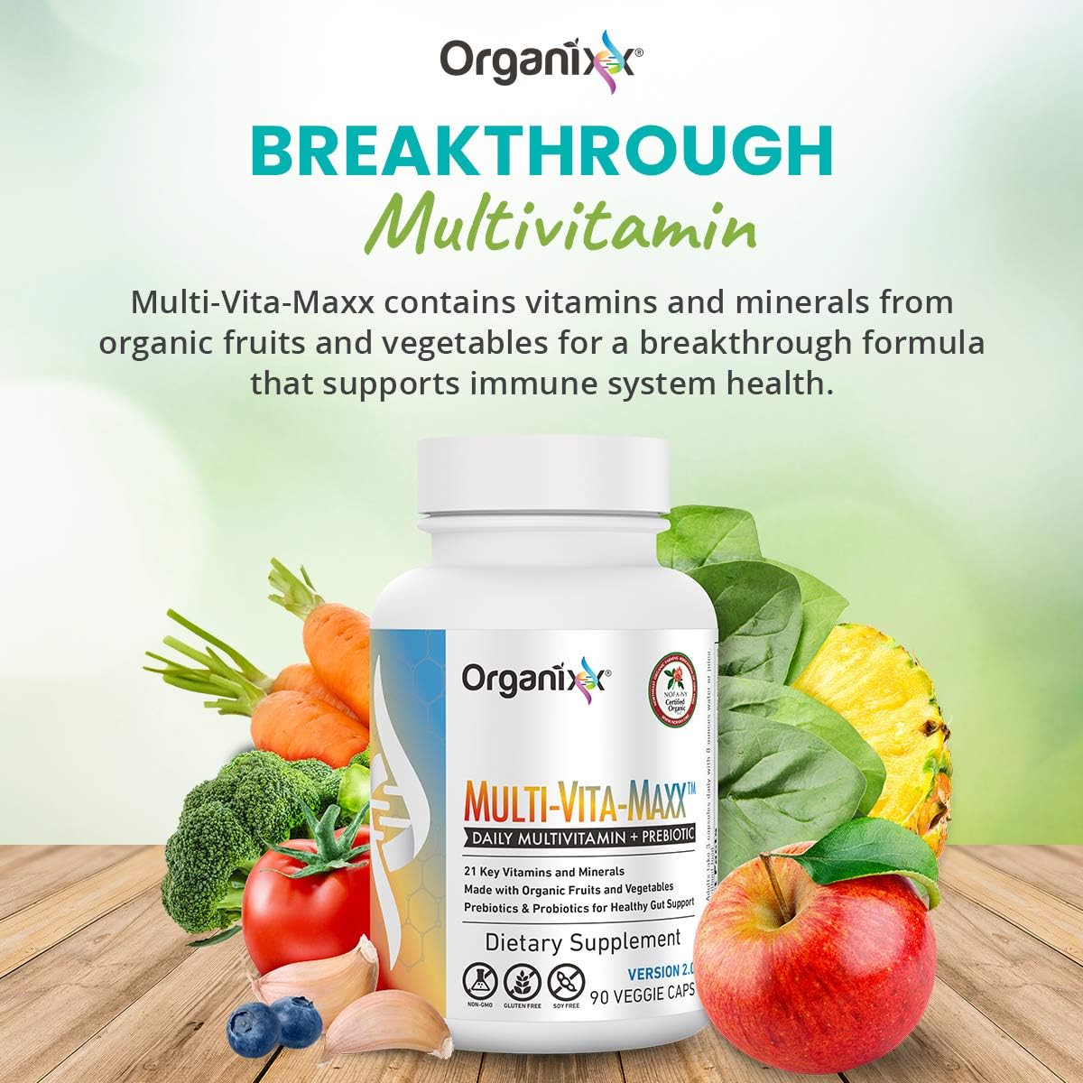 Organixx 7 Mushroom Supplement & Multi-Vita-Maxx Whole Food Multivitamin Bundle - 60 Vegetarian Capsules + 90 Gel Capsules