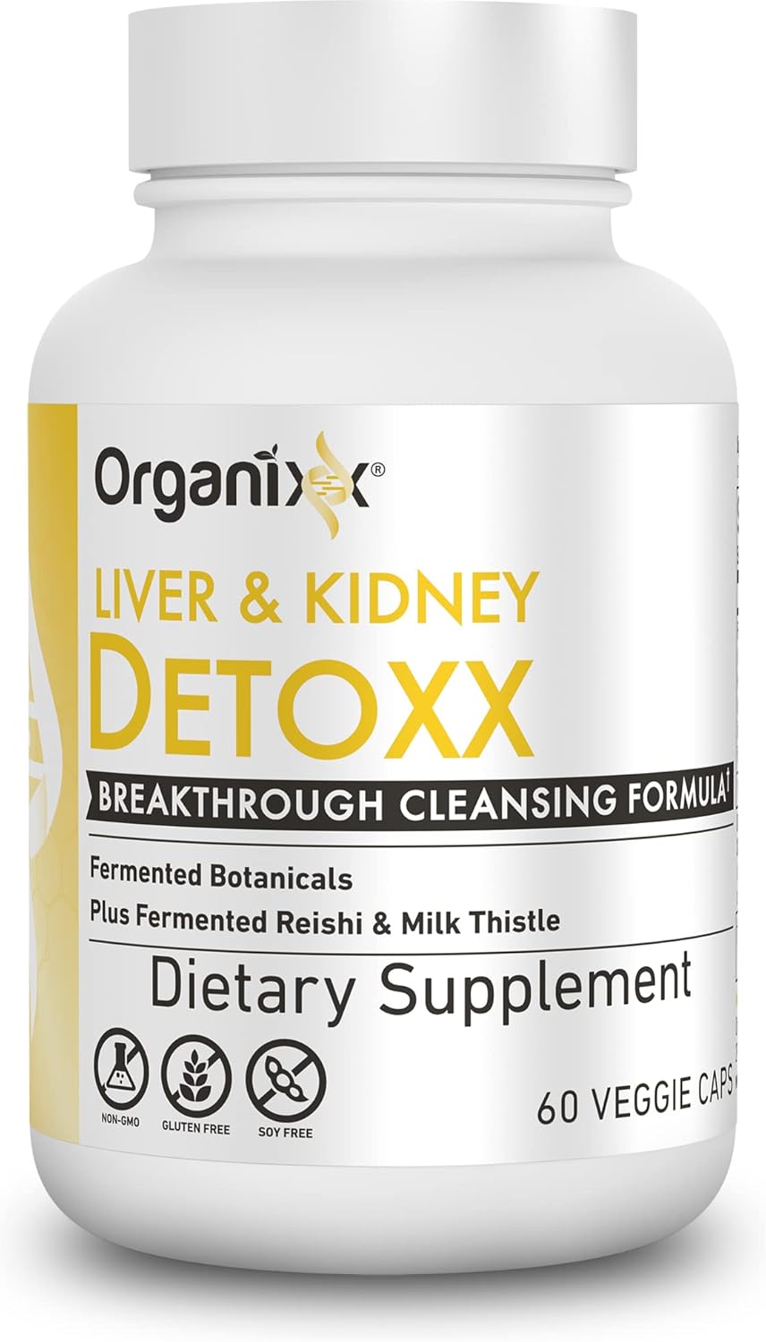 Organixx Kidney and Liver Cleanse Supplement with Milk Thistle and Reishi - Supports Digestive Health, Sleep, Energy - Non GMO - 60 Capsules