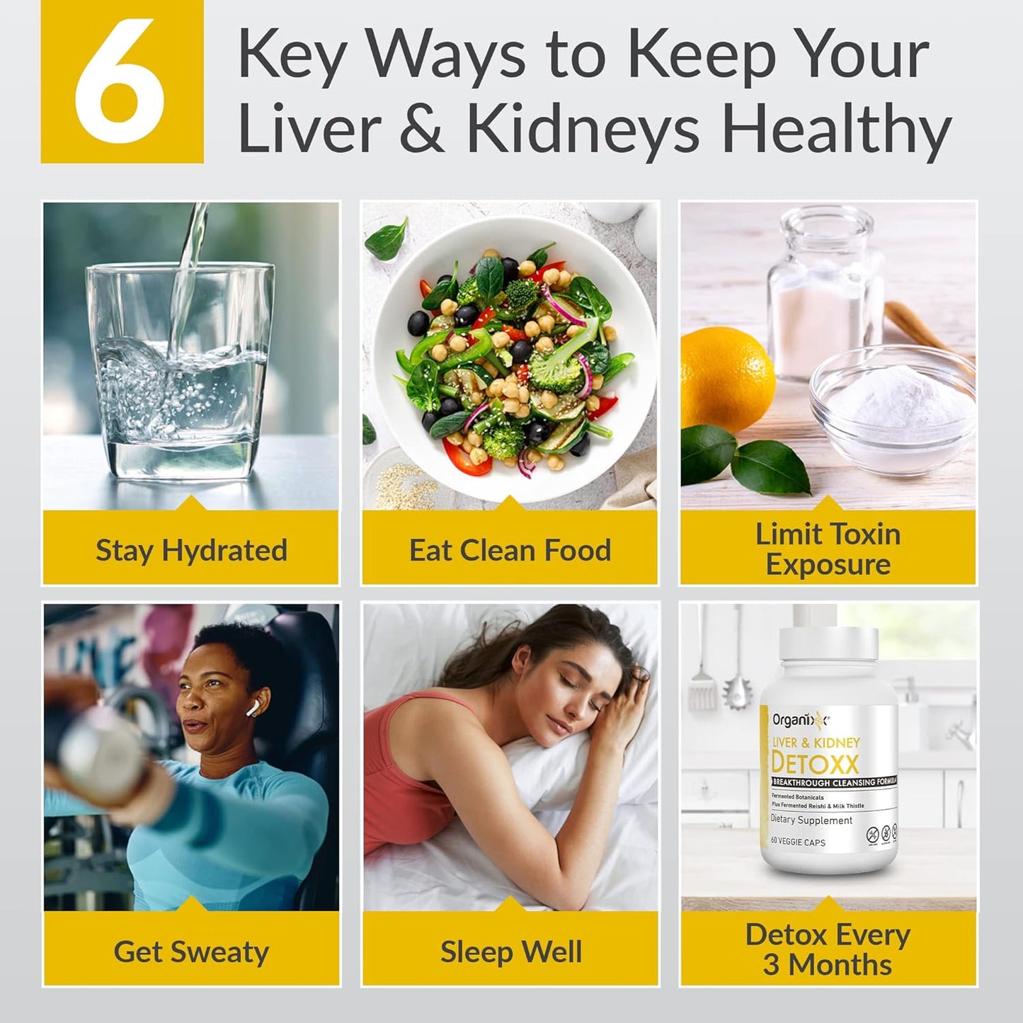 Organixx Kidney and Liver Cleanse Supplement with Milk Thistle and Reishi - Supports Digestive Health, Sleep, Energy - Non GMO - 60 Capsules