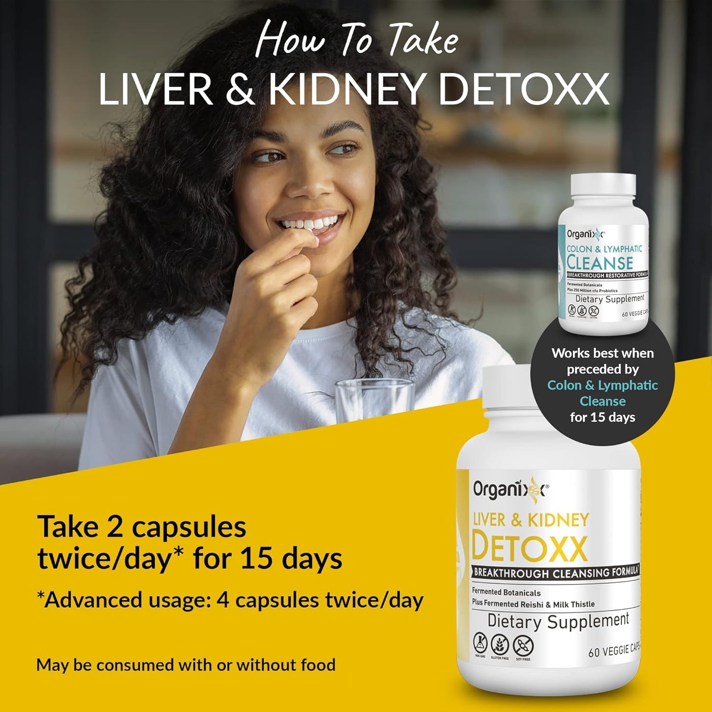 Organixx Kidney and Liver Cleanse Supplement with Milk Thistle and Reishi - Supports Digestive Health, Sleep, Energy - Non GMO - 60 Capsules