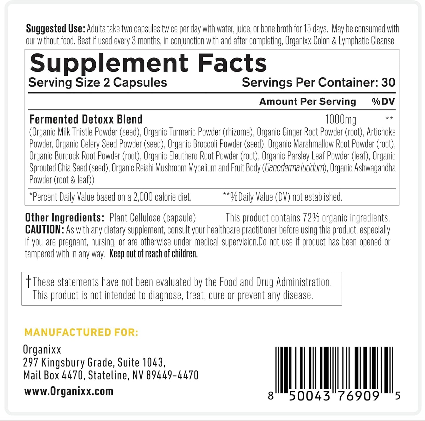 Organixx Kidney and Liver Cleanse Supplement with Milk Thistle and Reishi - Supports Digestive Health, Sleep, Energy - Non GMO - 60 Capsules