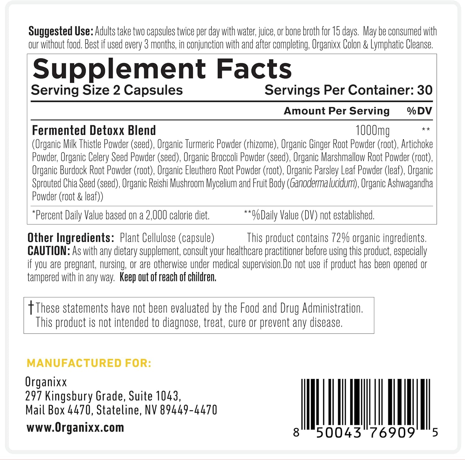 Organixx Kidney and Liver Cleanse Supplement with Milk Thistle and Reishi - Supports Digestive Health, Sleep, Energy - Non GMO - 60 Capsules