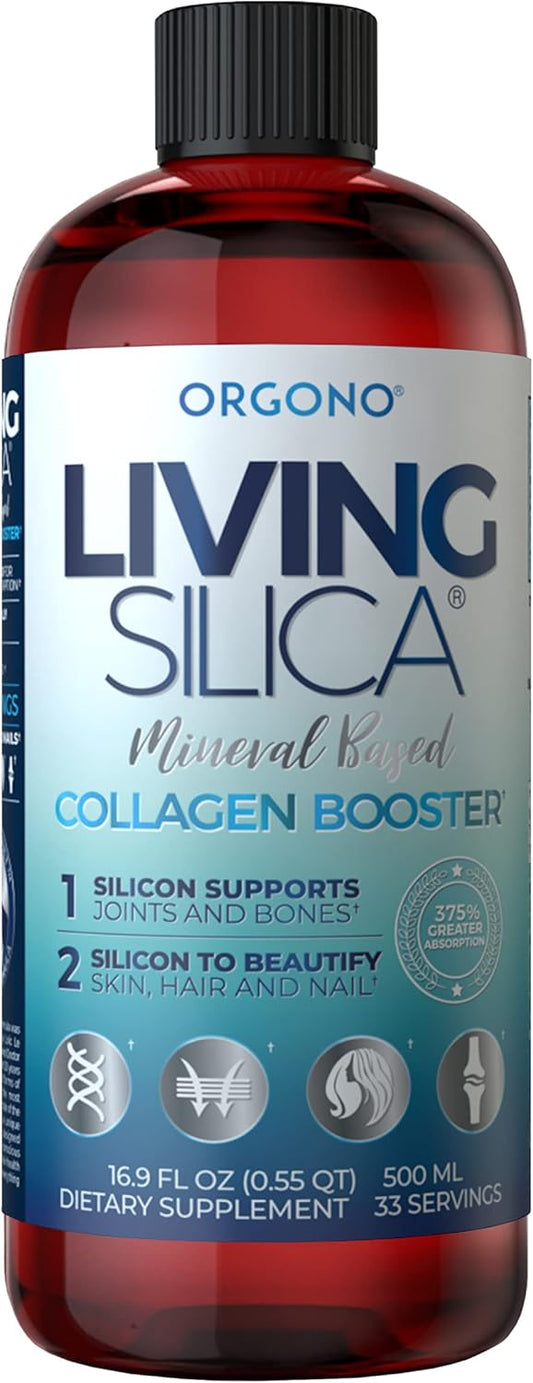 Orgono Living Silica Collagen Booster Liquid - Vegan Drink for Healthy Collagen & Elastin Production - Joint, Bone, Skin, Hair & Nail Support - 16.9 oz