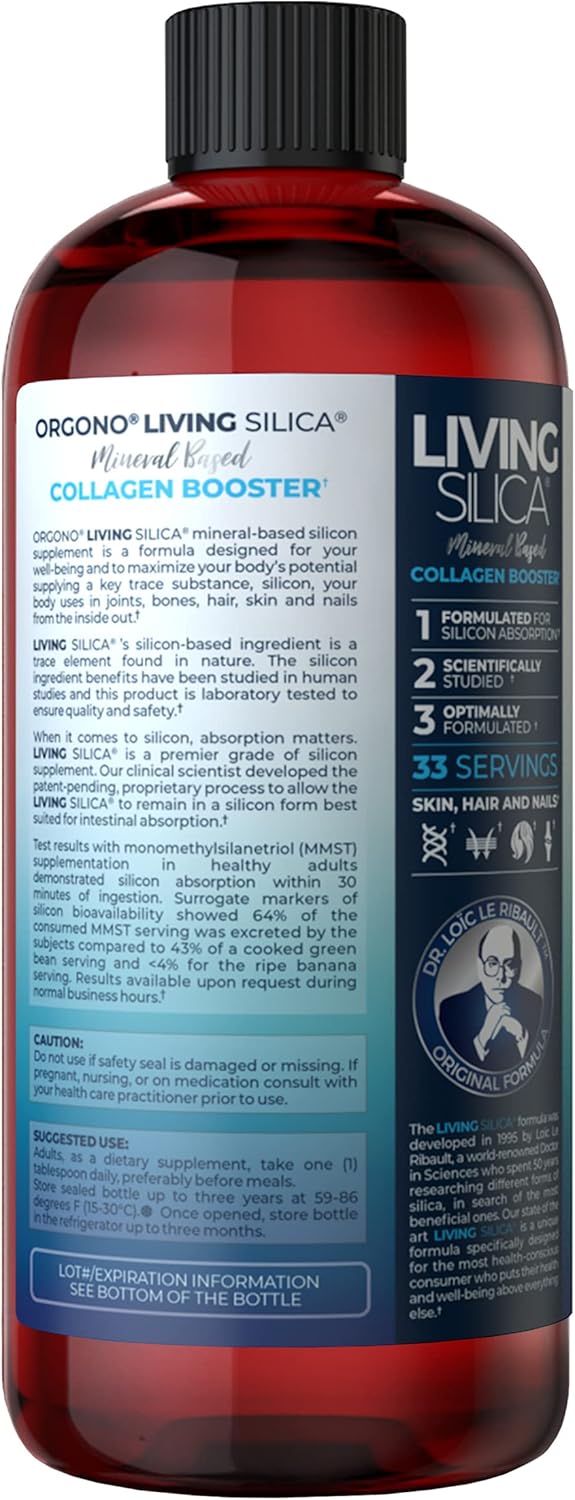 Orgono Living Silica Collagen Booster Liquid - Vegan Drink for Healthy Collagen & Elastin Production - Joint, Bone, Skin, Hair & Nail Support - 16.9 oz