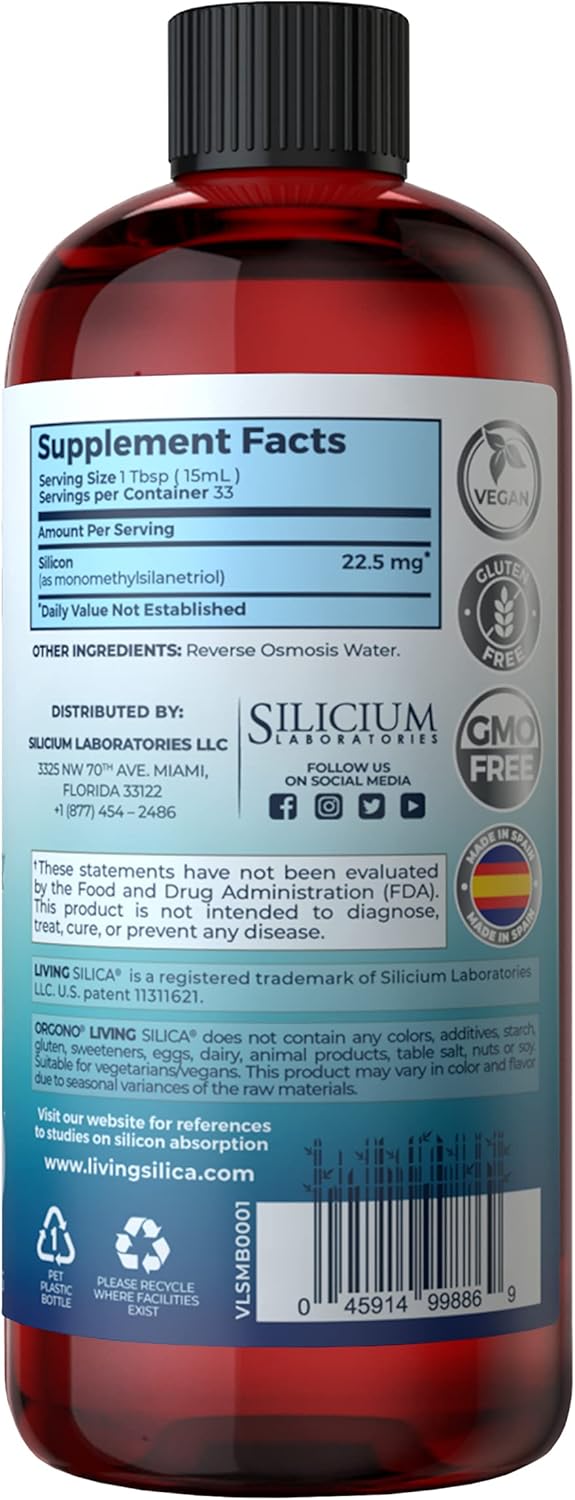 Orgono Living Silica Collagen Booster Liquid - Vegan Drink for Healthy Collagen & Elastin Production - Joint, Bone, Skin, Hair & Nail Support - 16.9 oz