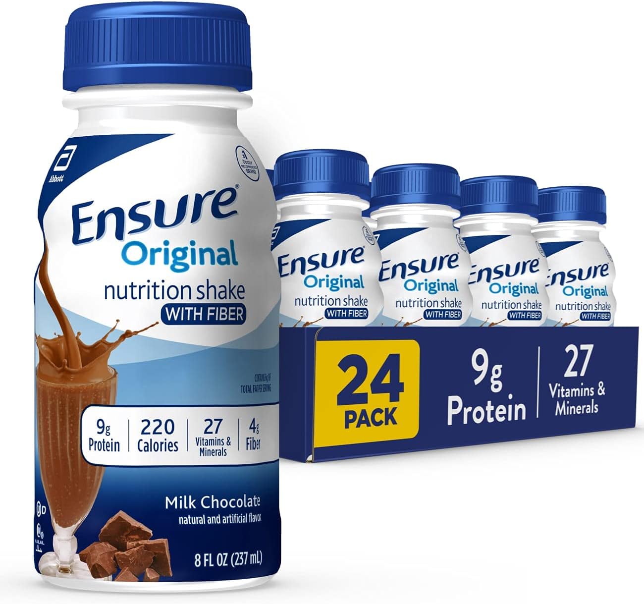 Original Milk Chocolate Nutrition Shake with Fiber - Meal Replacement Shake, Ready To Drink with 9g Protein, 27 Vitamins and Minerals - 24 Pack of 8 fl oz Bottles