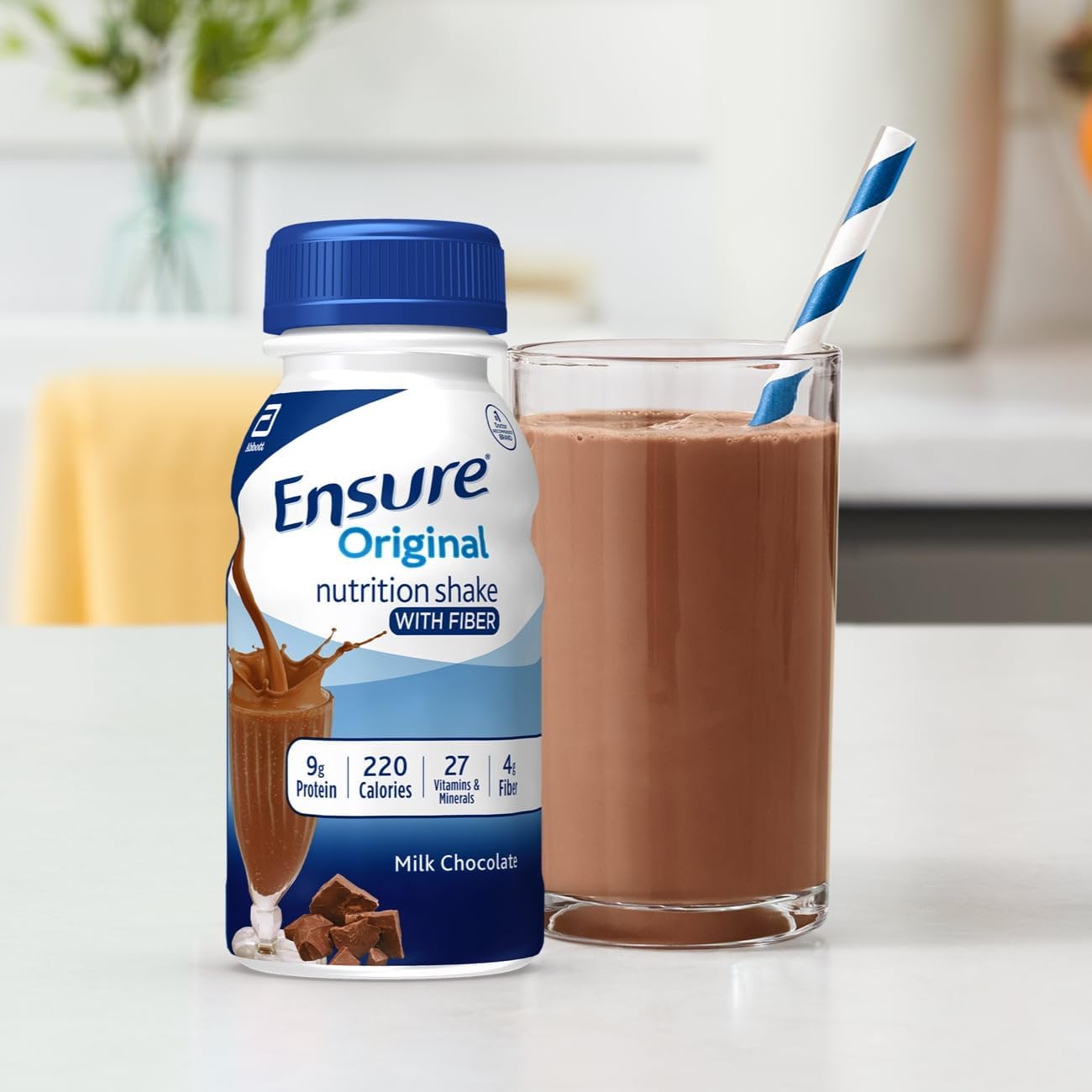 Original Milk Chocolate Nutrition Shake with Fiber - Meal Replacement Shake, Ready To Drink with 9g Protein, 27 Vitamins and Minerals - 24 Pack of 8 fl oz Bottles