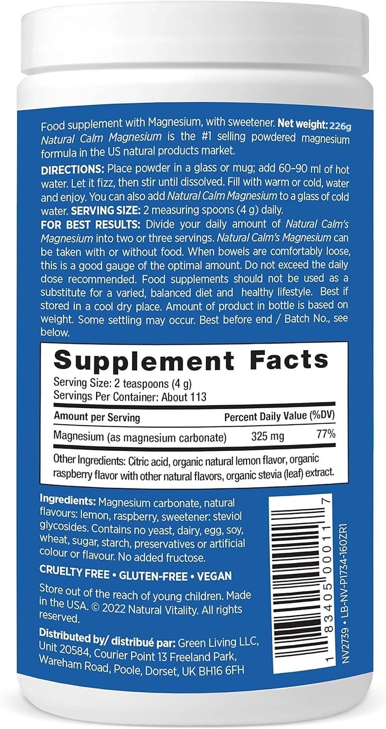 Original Raspberry Lemon Natural Vitality Calm Magnesium Supplement Drink Mix Powder - 8oz