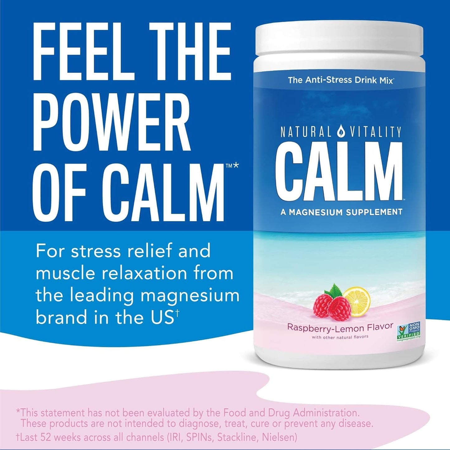 Original Raspberry Lemon Natural Vitality Calm Magnesium Supplement Drink Mix Powder - 8oz