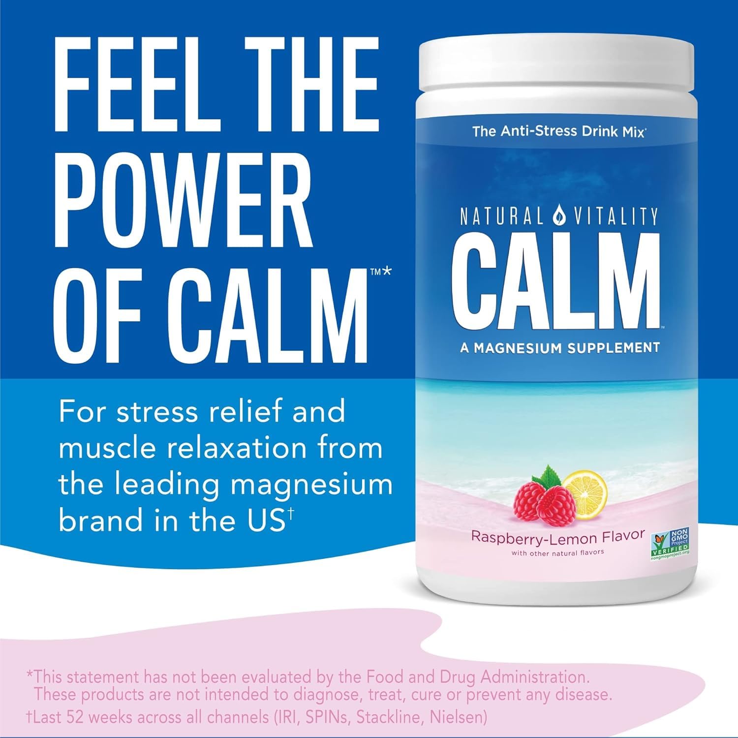 Original Raspberry Lemon Natural Vitality Calm Magnesium Supplement Drink Mix Powder - 8oz