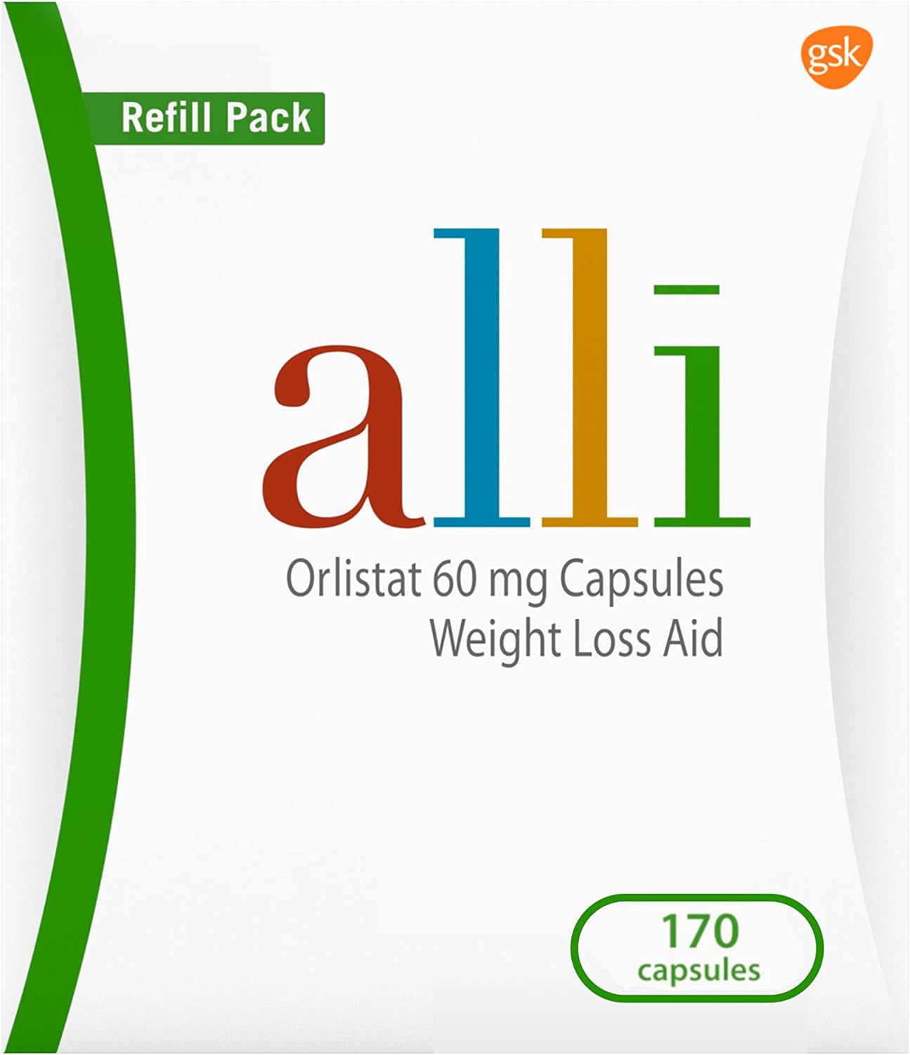 Orlistat 60mg Capsules for Weight Loss, 170 Count - alli Diet Supplement Pills
