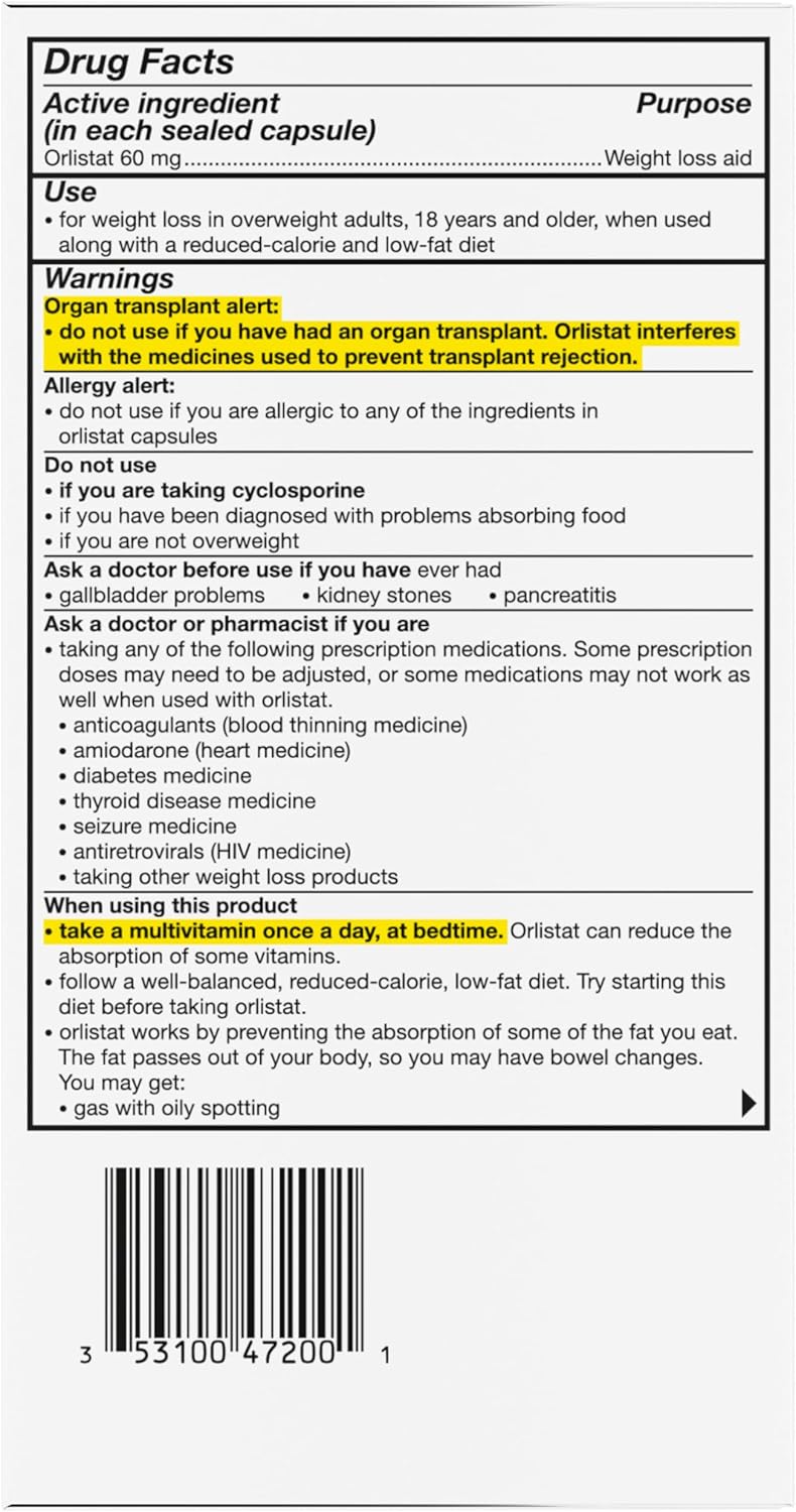 Orlistat 60mg Capsules for Weight Loss, 170 Count - alli Diet Supplement Pills