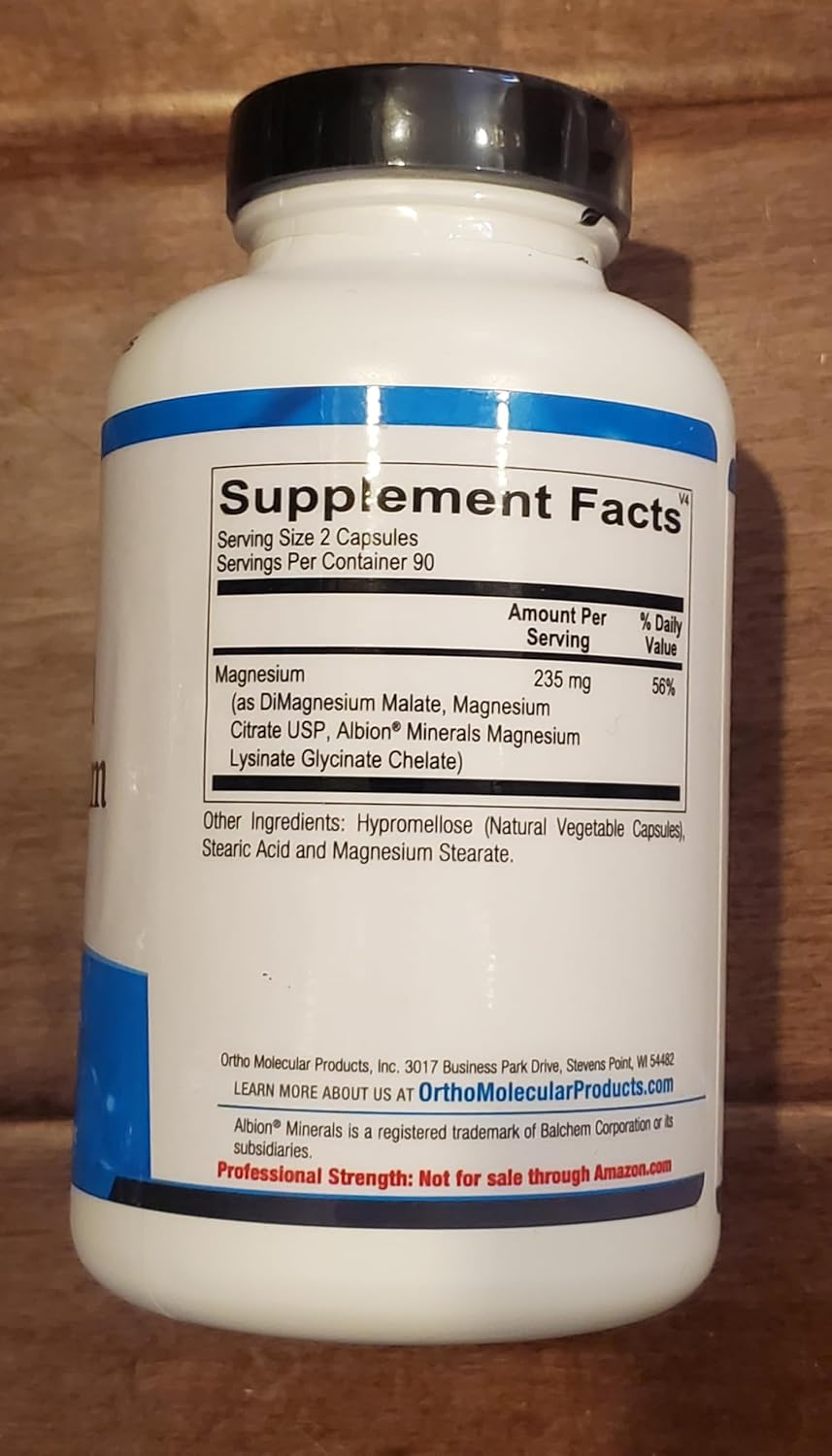 Ortho Molecular Reacted Magnesium Supplement - 120 Capsules for Bone Health & Muscle Function