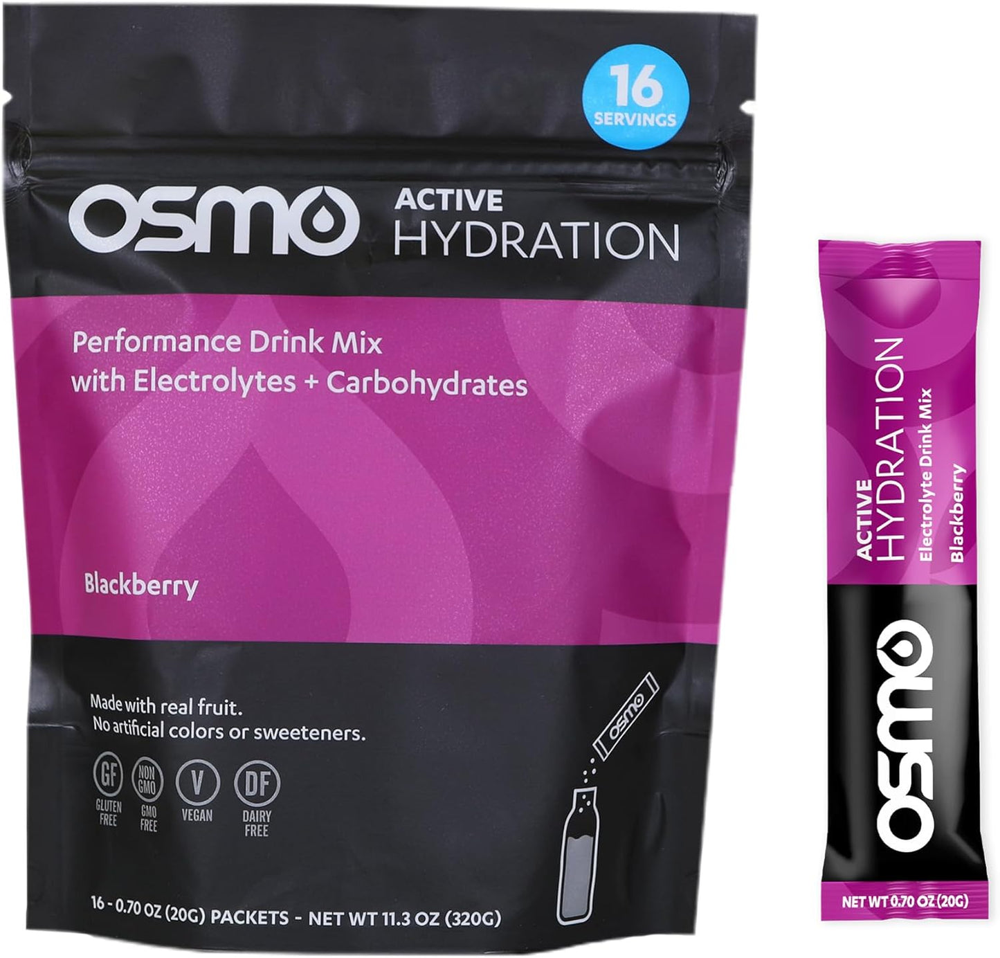 Osmo Active Hydration Electrolyte Powder - Natural Ingredients, 3X Faster Hydration, Boosts Power & Endurance - 16 Packets, BlackBerry Flavor