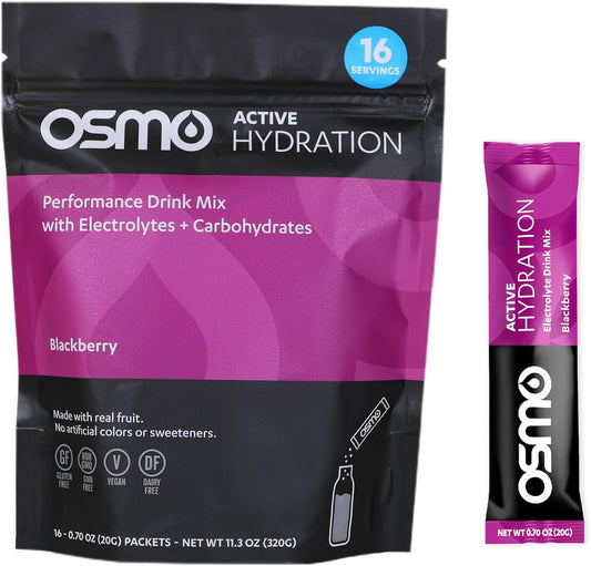 Osmo Active Hydration Electrolyte Powder - Natural Ingredients, 3X Faster Hydration, Boosts Power & Endurance - 16 Packets, BlackBerry Flavor