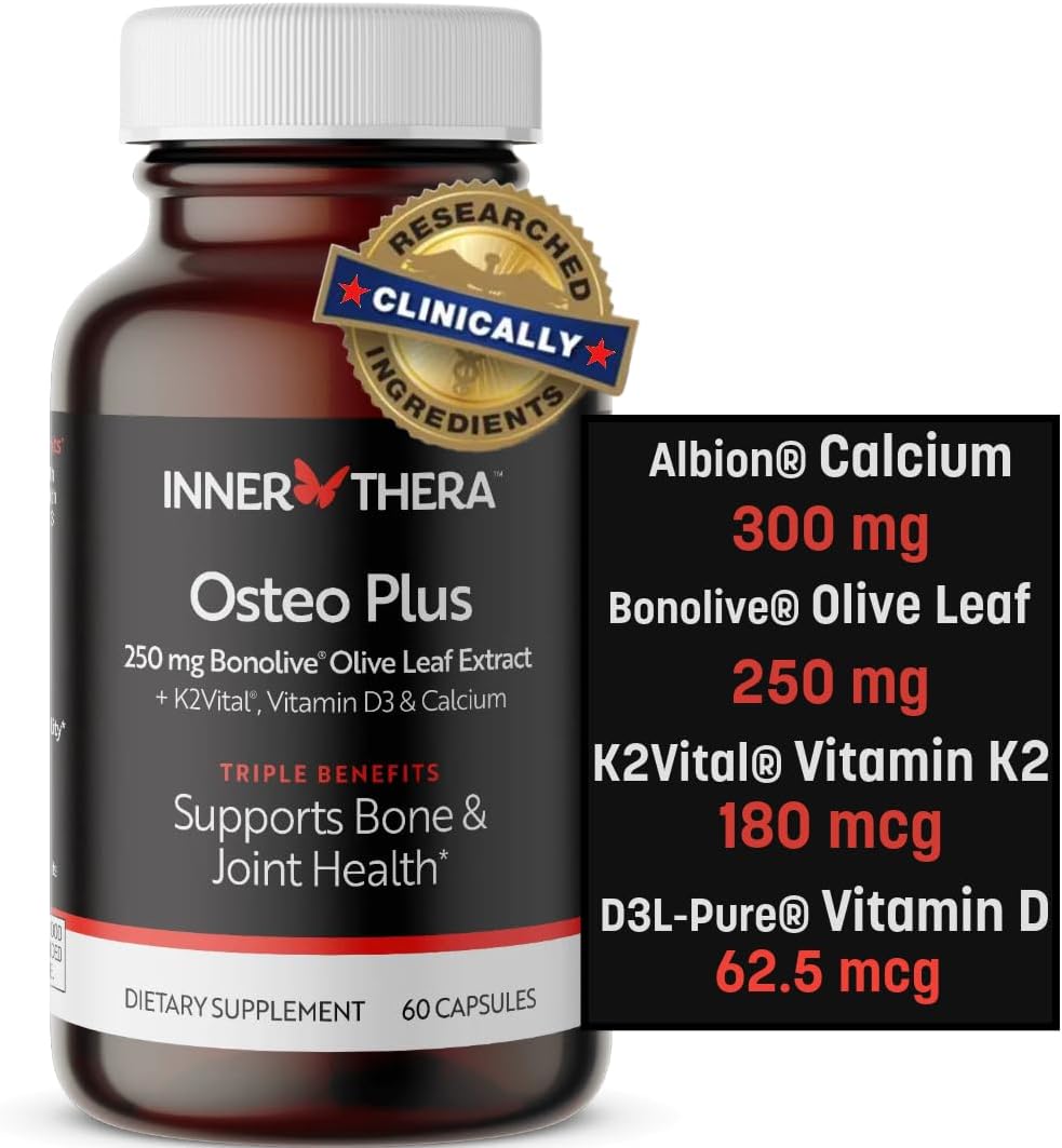 Osteo Plus Bone Support Supplement - Calcium, Vitamin D3, K2, Bonolive - Supports Joints, Bone Strength - Non-GMO, Vegan - 60 Count