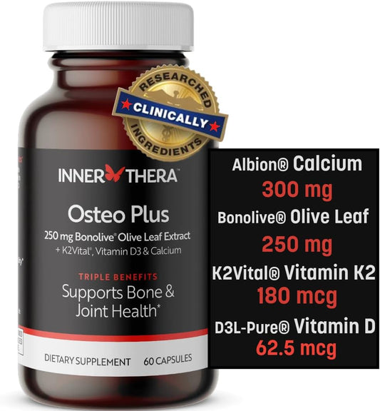 Osteo Plus Bone Support Supplement - Calcium, Vitamin D3, K2, Bonolive - Supports Joints, Bone Strength - Non-GMO, Vegan - 60 Count