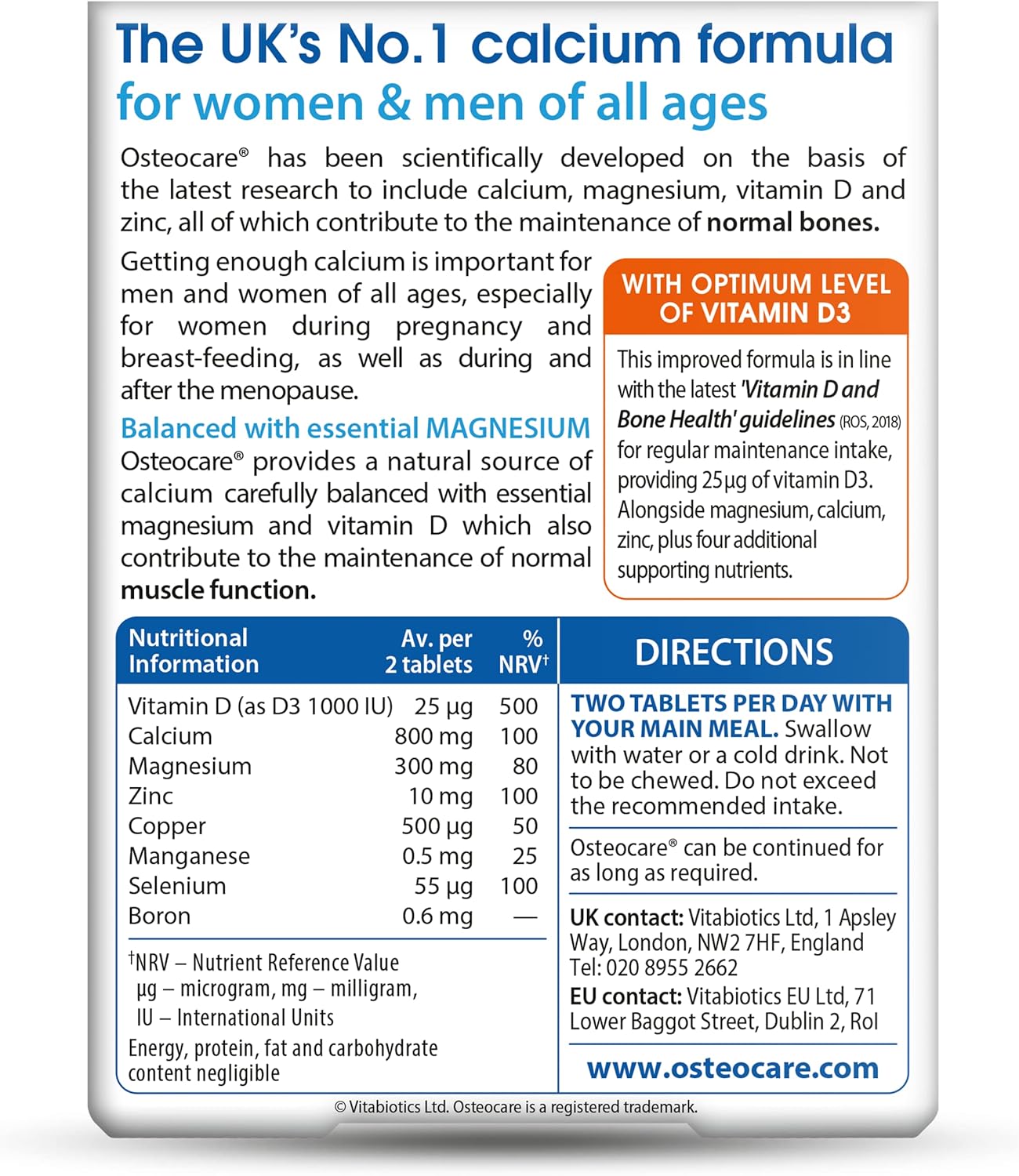 Osteocare Original Bone Health Formula - 0.187 kg Supplement for Stronger Bones