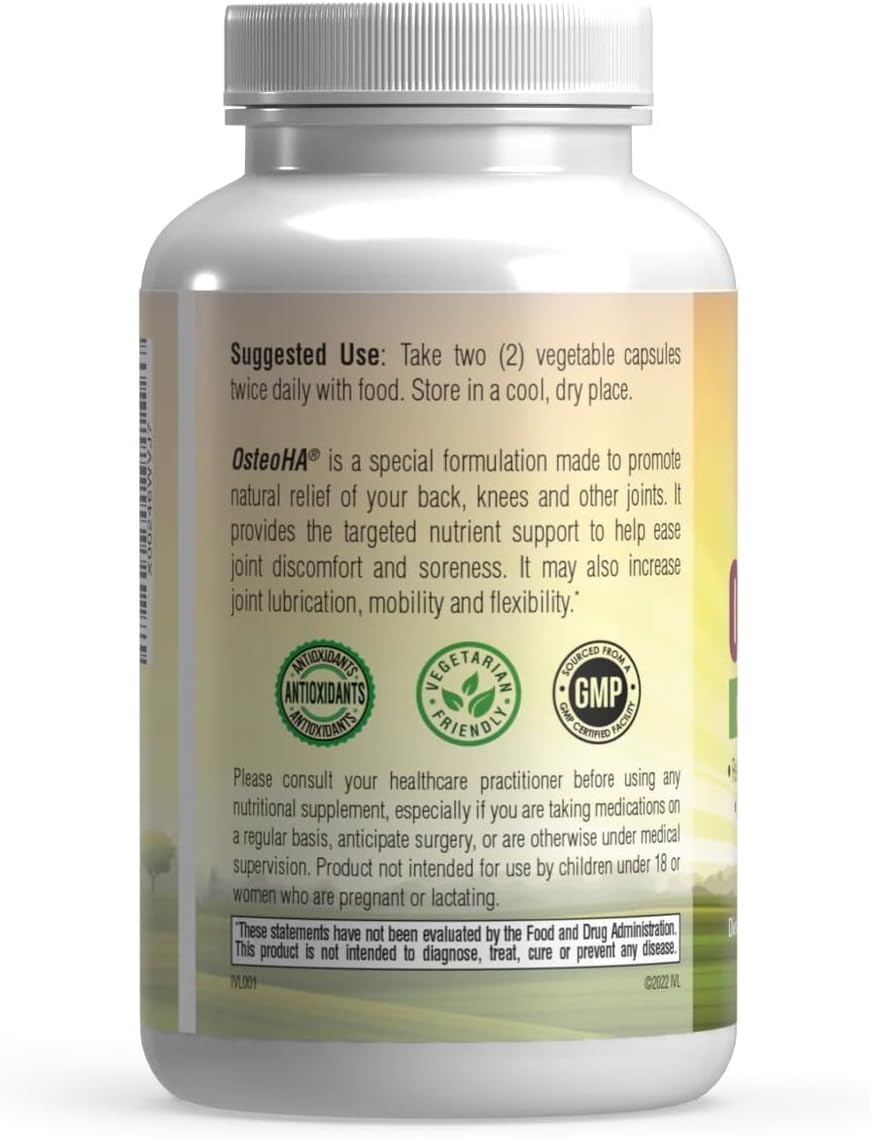 OsteoHA Joint Health Formula with Hyaluronic Acid - Supports Flexibility and Mobility - Boswellia and Vitamin C - 120 Capsules