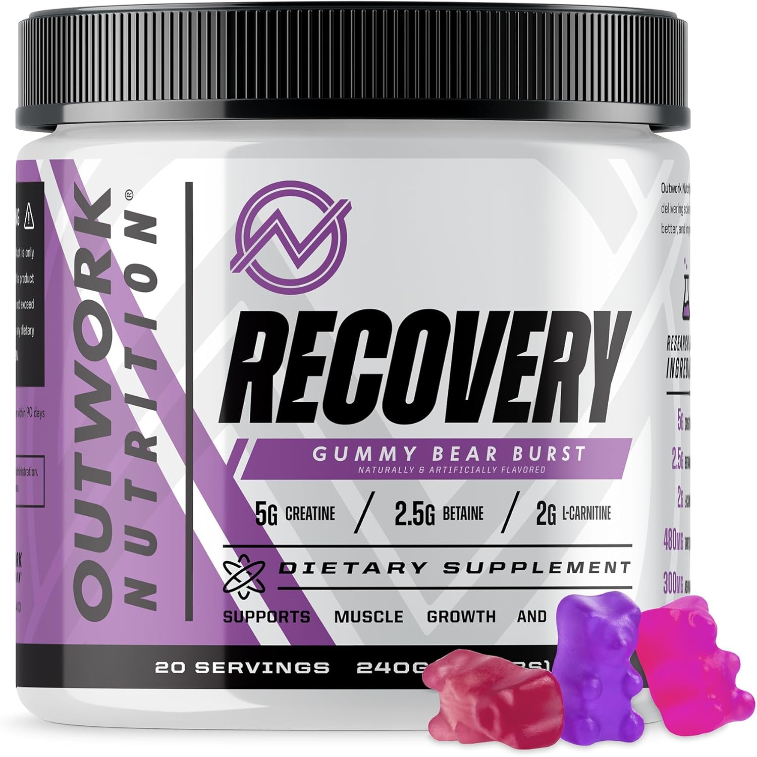 Outwork Nutrition Recovery Drink: Post-Workout Powder with Creatine for Men & Women, Muscle Builder - Gummy Bear Burst, 230g