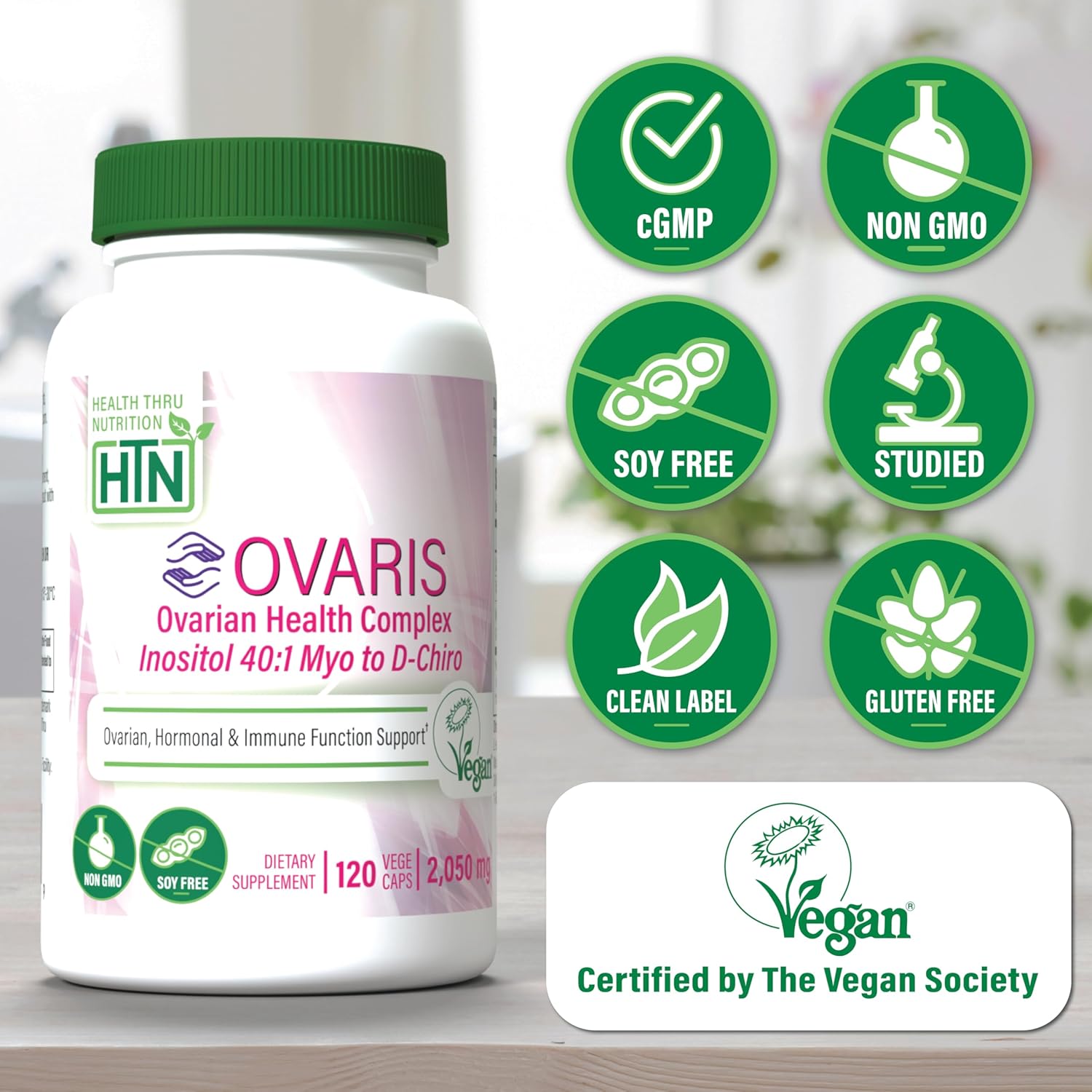 OVARIS Ovarian Health Complex Supplement | Inositol 40:1 Myo to D-Chiro | Hormonal & Ovary Function Support | Vitamin B8 for Women | Vegan Non-GMO | 120ct